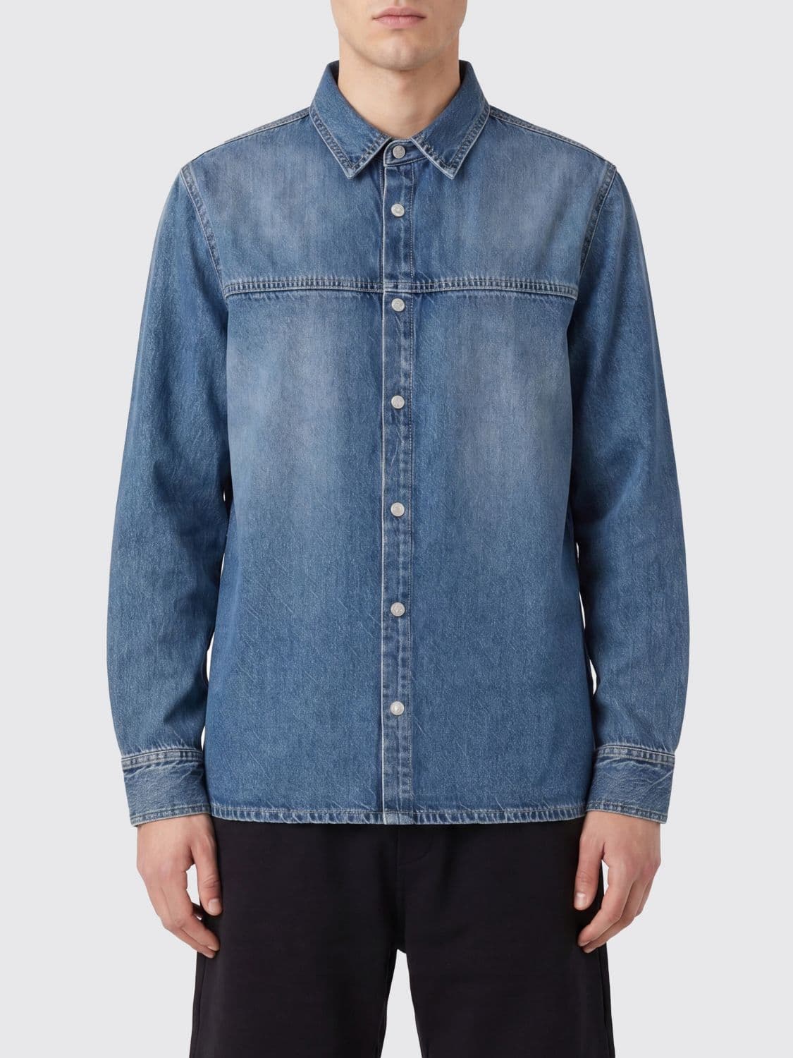 County Of Milan Long-Sleeved Monogram Print Denim Shirt