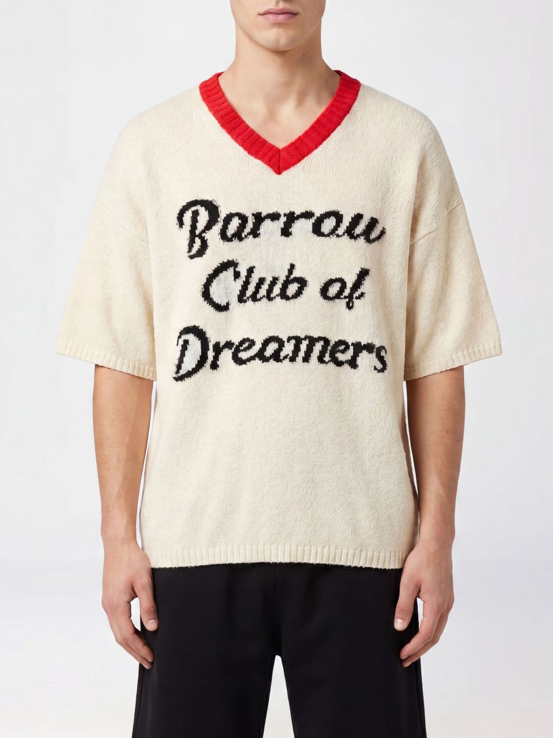 Barrow College Style V-Neck Cotton Knit with Short Sleeves and Logo
