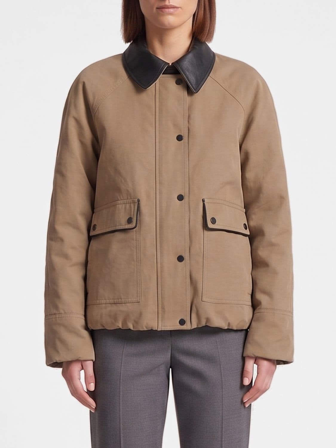 Brunello Cucinelli Lightweight Cotton Jacket with Leather Collar and Patch Pockets