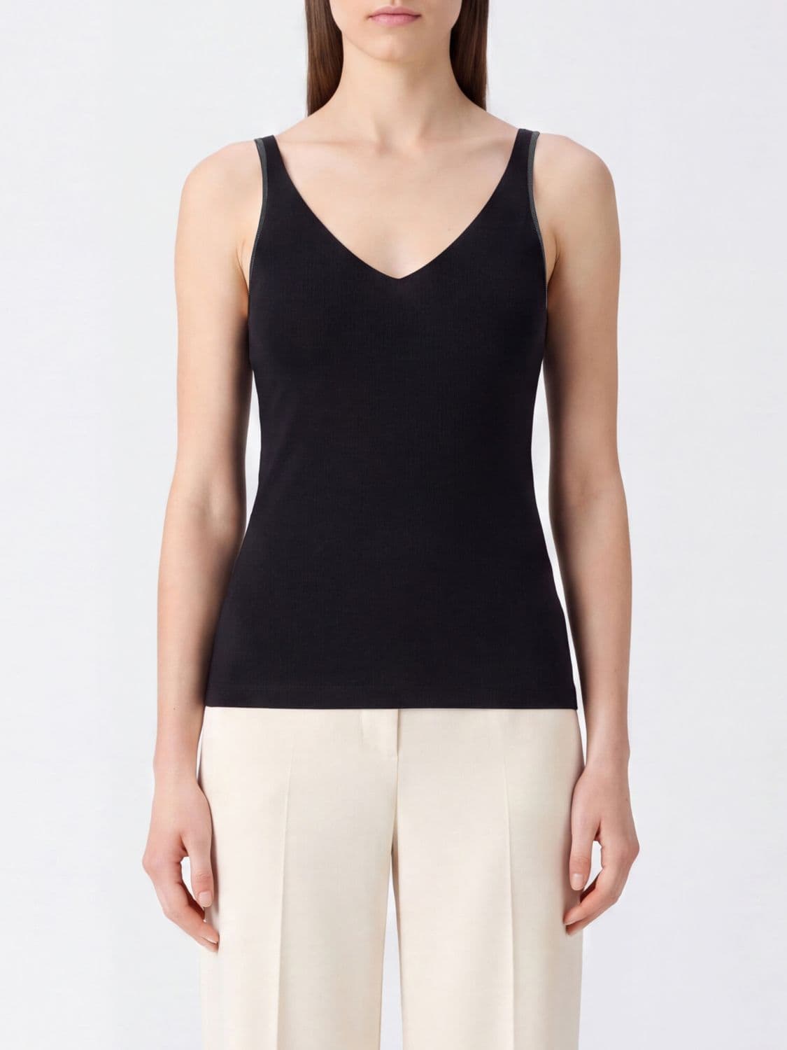 Brunello Cucinelli Slim Fit Stretch-Cotton Camisole Top with Monili Detail