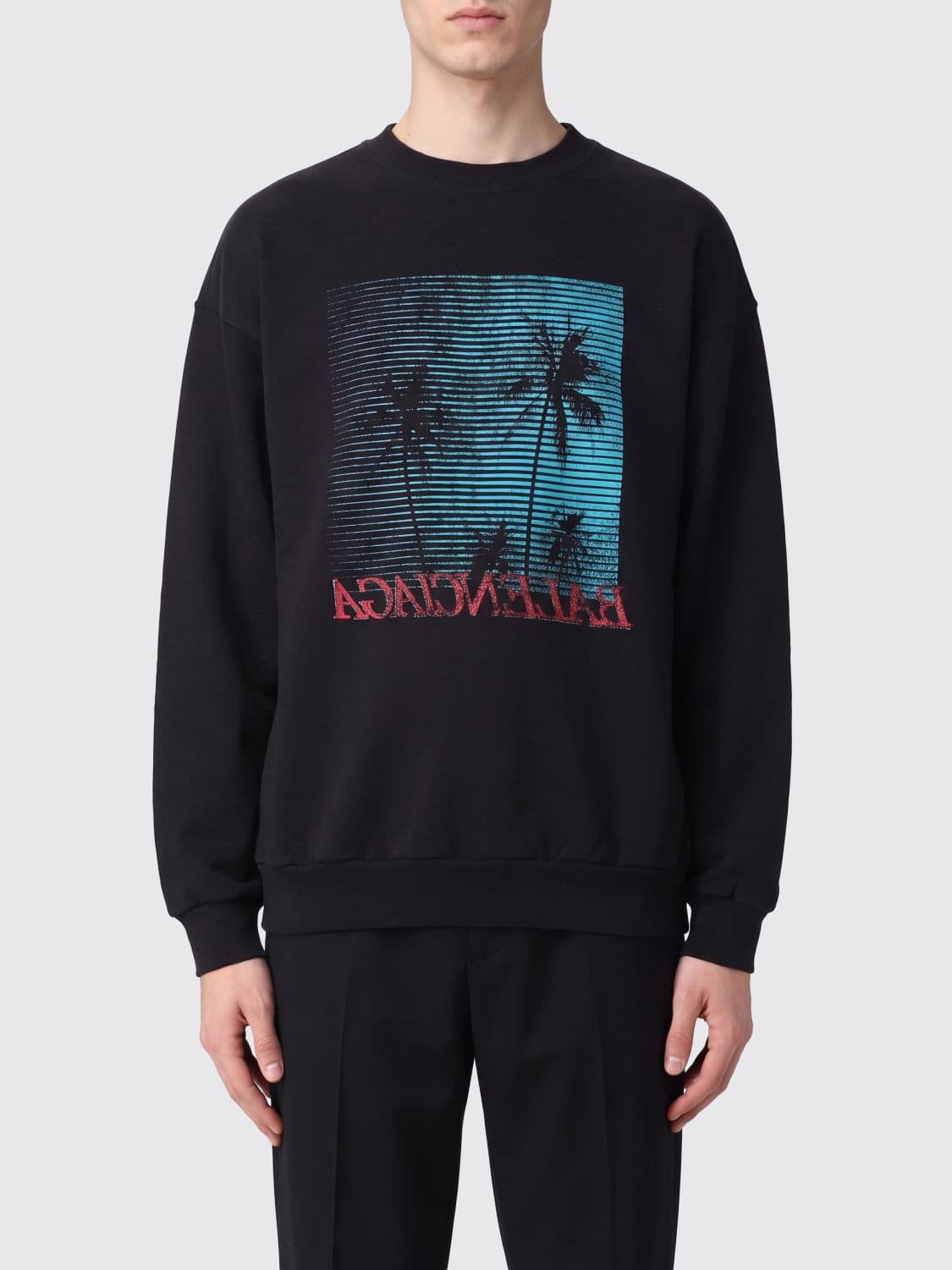 Balenciaga Tropical Print Cotton Crewneck Sweatshirt with Dropped Shoulders