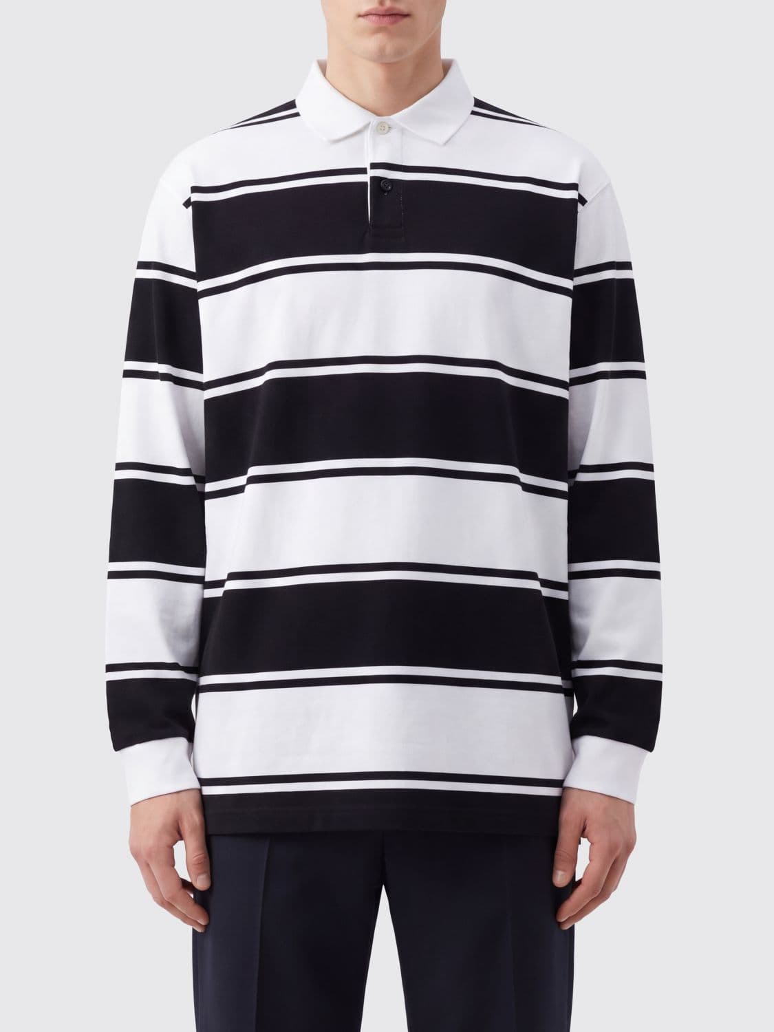 Balenciaga Striped Long-Sleeved Cotton Polo Shirt with a Ribbed Collar