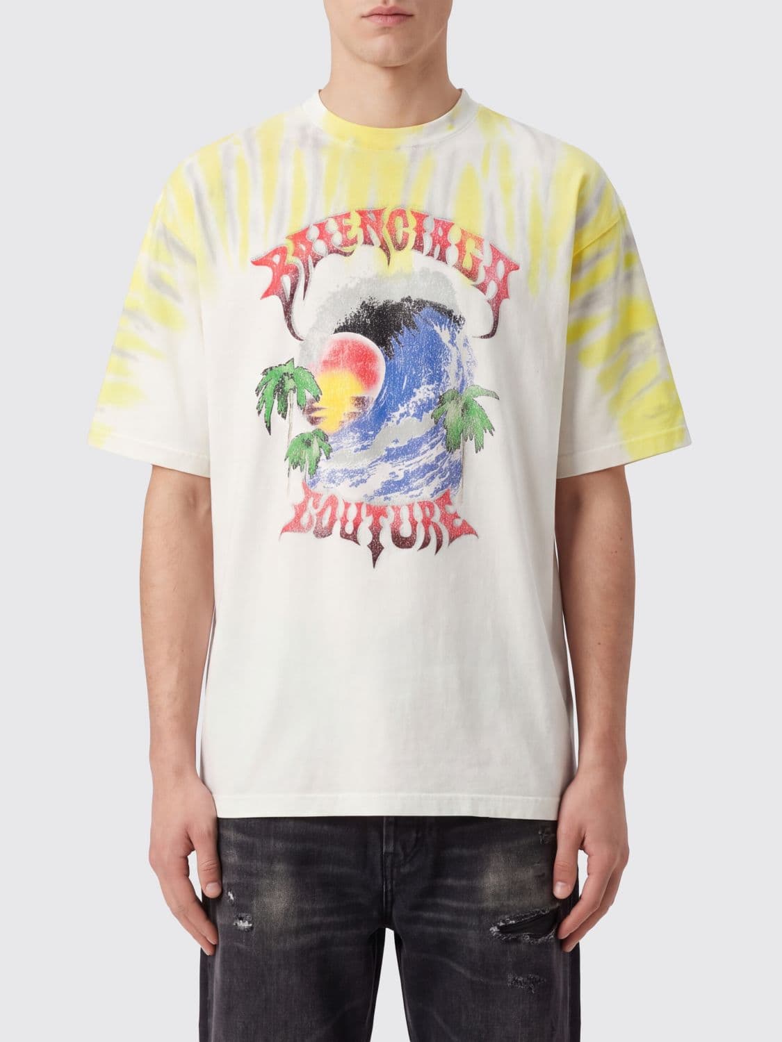 Balenciaga Cotton T-Shirt with Graphic Print and Dropped Shoulders