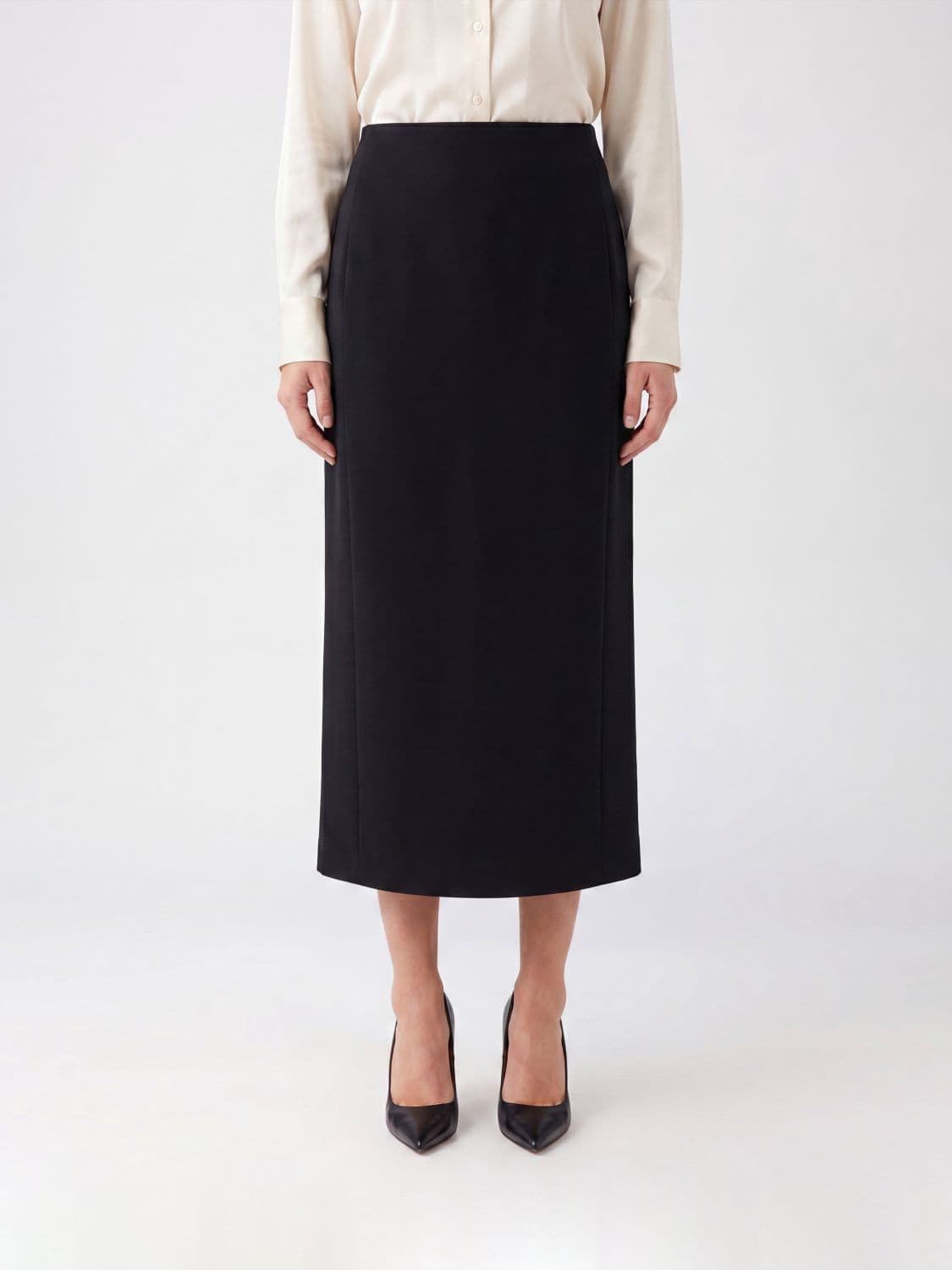 Khaite High-Waisted Midi Pencil Skirt with Side Zip Closure