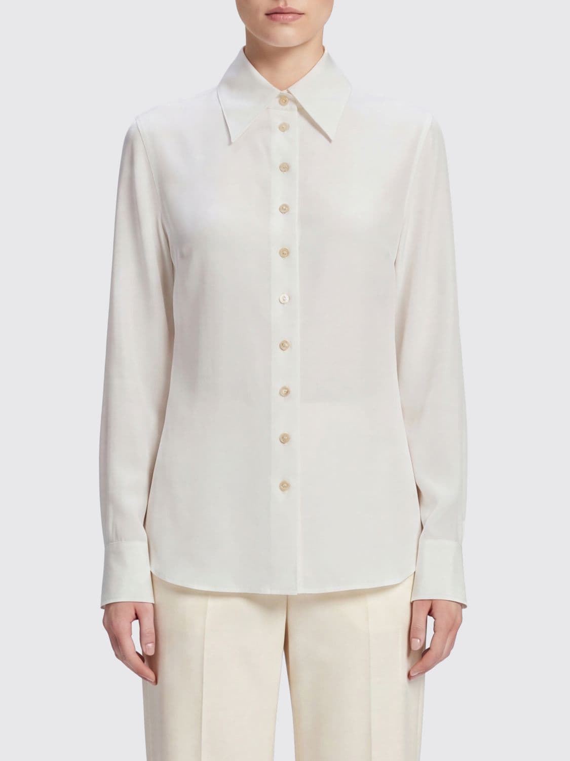 Khaite Slim-Fit Cotton Shirt with Point Collar and Curved Hem