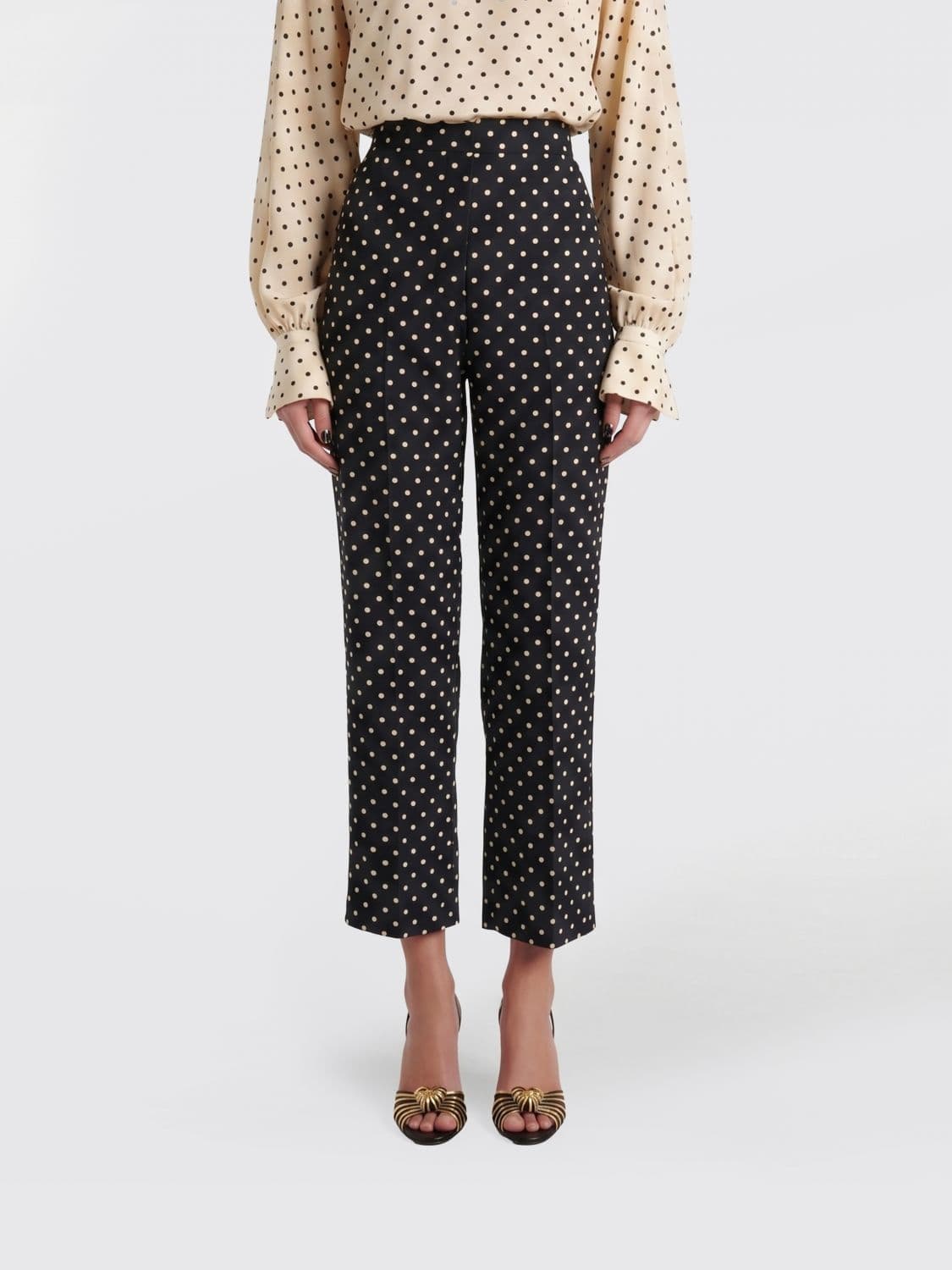 Valentino Garavani High-Waisted Cropped Silk Trousers with Polka Dot Print