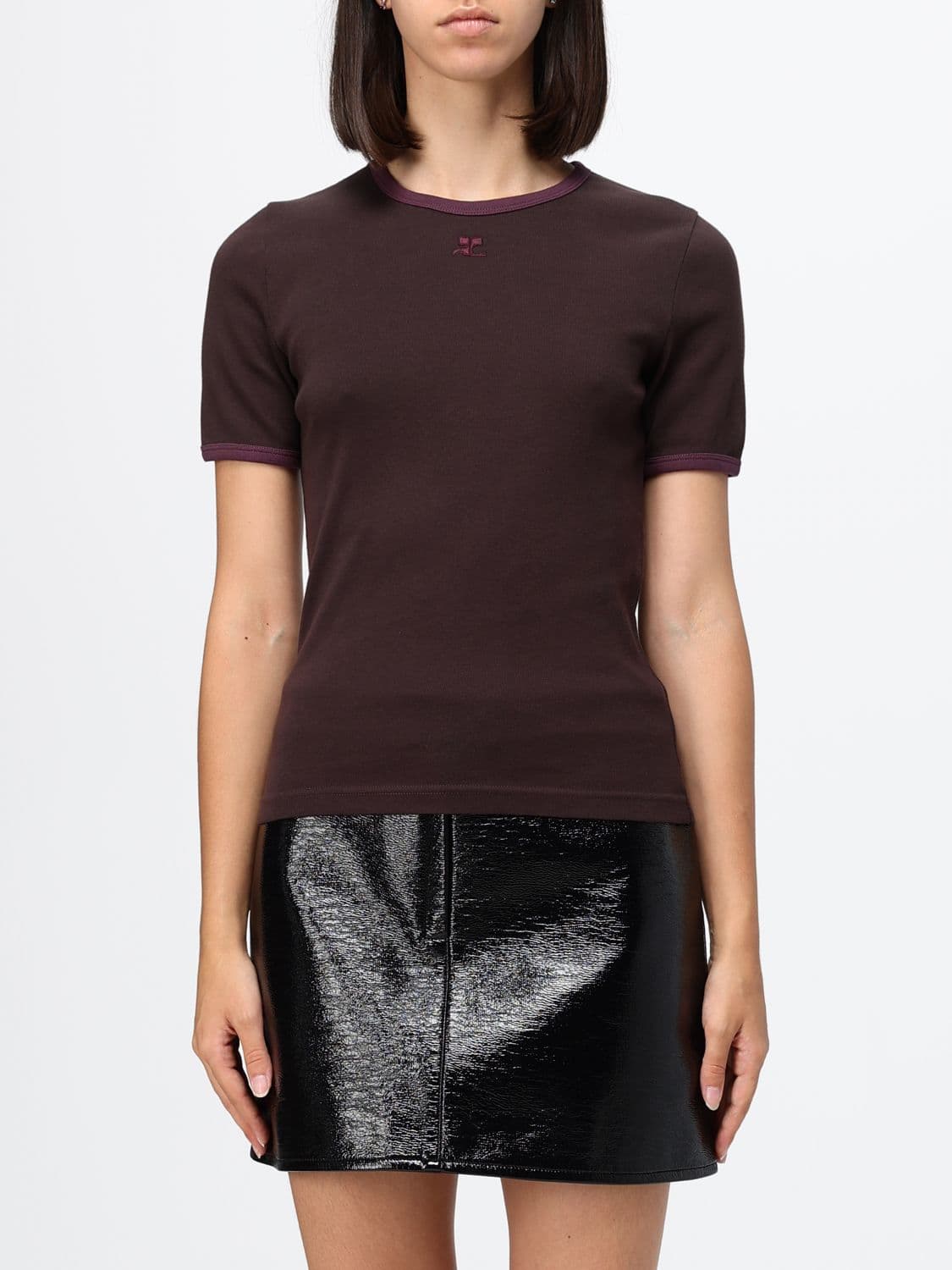 Courrèges Slim Fit Cotton T-Shirt with Tone-on-Tone Logo