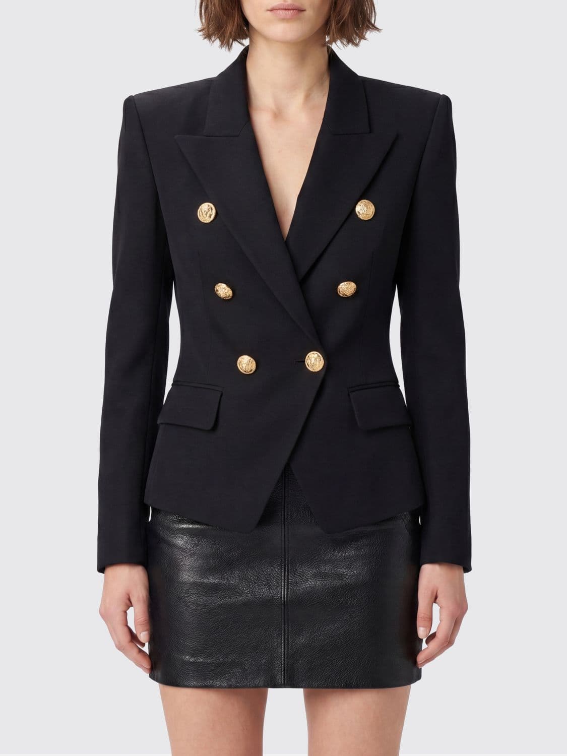 Balmain Double-Breasted Wool Blazer with Embossed Buttons and Peak Lapels