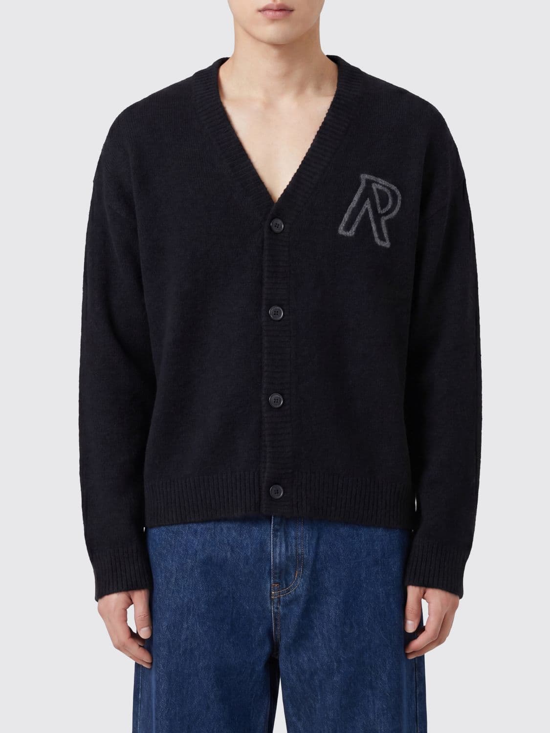 Represent V-Neck Alpaca Wool-Blend Cardigan with Jacquard Logo