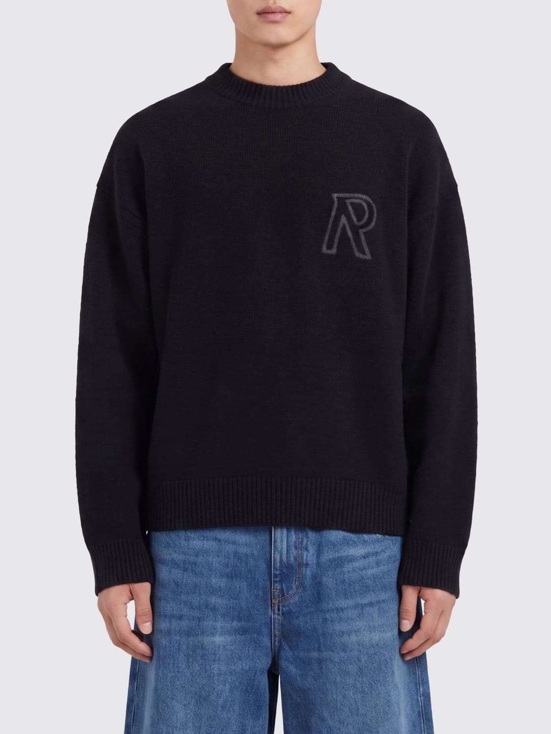 Represent Crewneck Alpaca Wool-Blend Jumper with Jacquard Logo and Dropped Shoulders