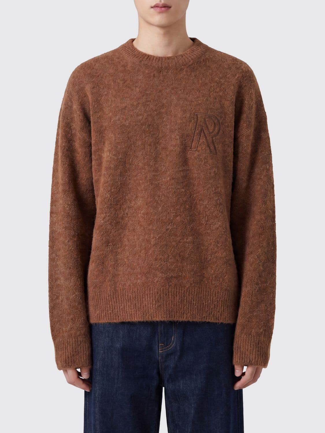 Represent Crewneck Alpaca Wool-Blend Jumper with Jacquard Logo and Dropped Shoulders