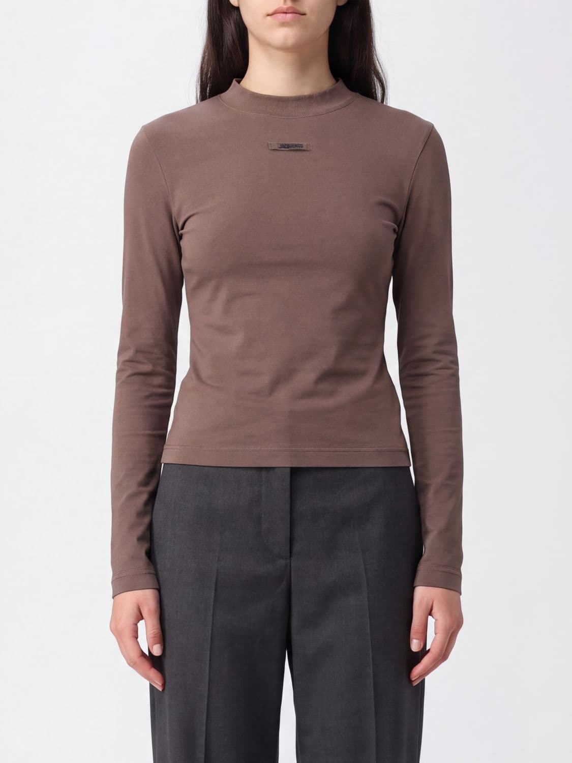 Jacquemus Slim Fit Long-Sleeved T-Shirt in Stretch Cotton with Contrast Logo
