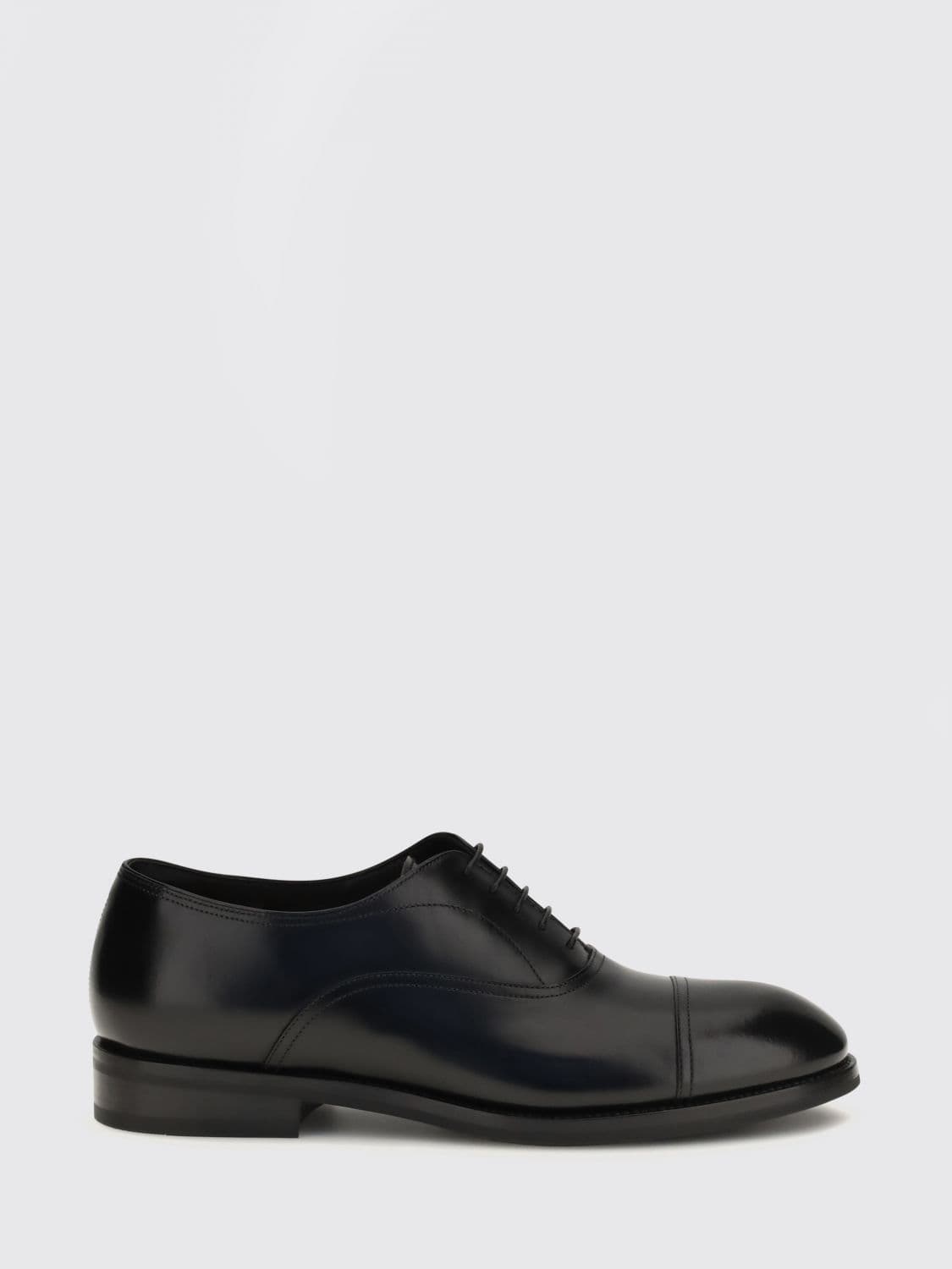 Santoni Oxford Lace-Up Shoes in Smooth Calfskin Leather with Leather Sole