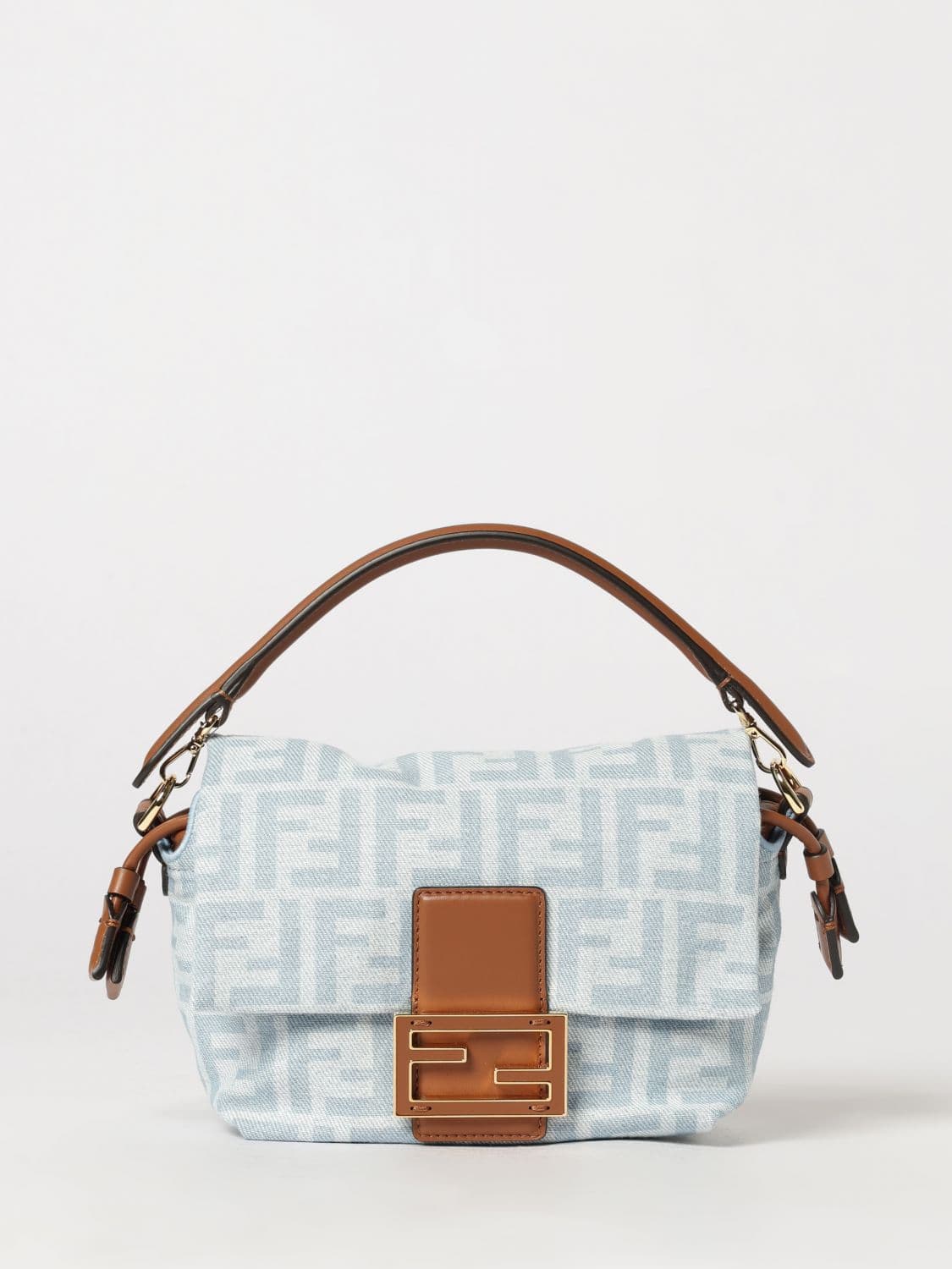 Fendi Mini Mamma Baguette Bag in FF Monogram Jacquard Denim