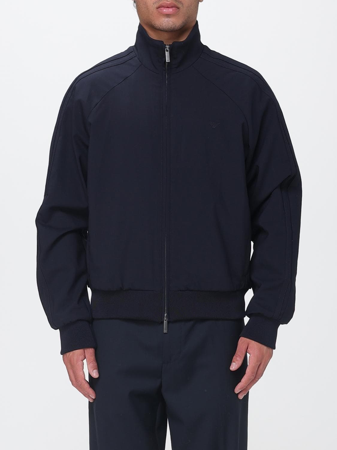 Emporio Armani Wool-Blend Bomber Jacket with High Neck and Tone-on-Tone Logo