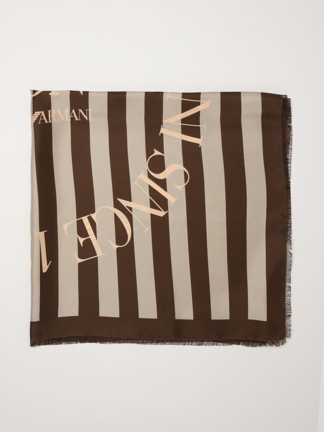 Emporio Armani Striped Silk Scarf with Logo Print and Fringed Edges · OS