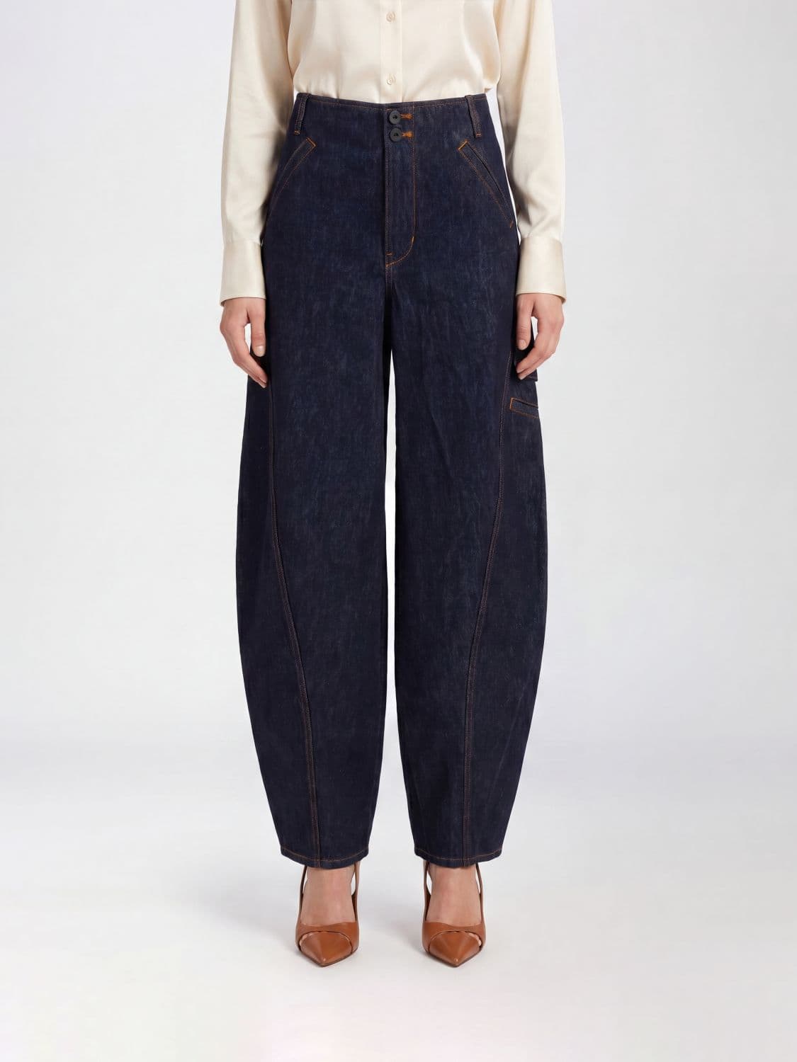 Self-Portrait High-Waisted Wide-Leg Cargo Jeans in Cotton Denim