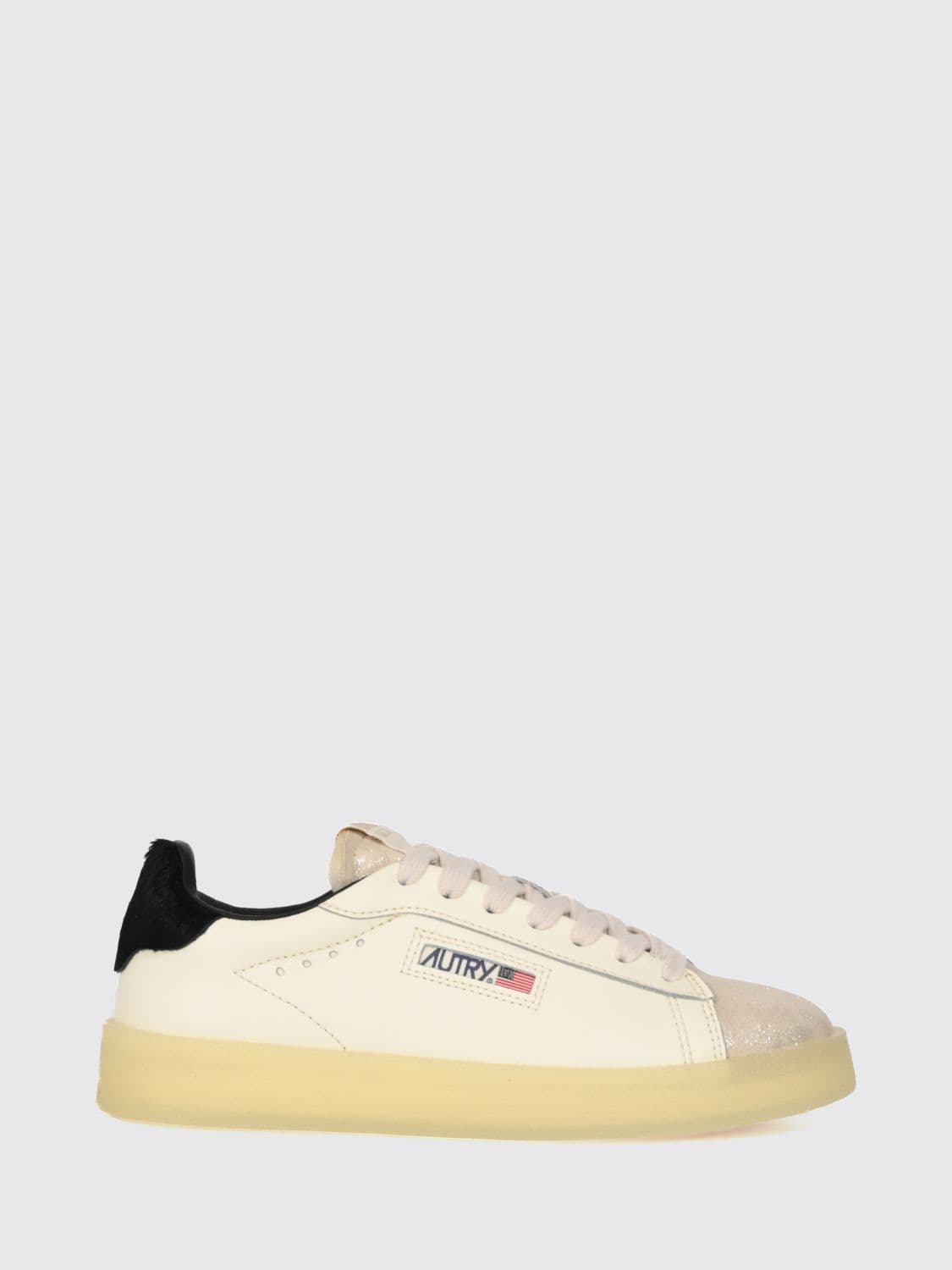 Autry Dallas Low Bicolour Calfskin Leather Trainers with Padded Low-Top Ankle