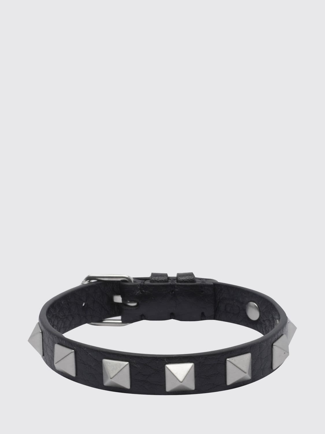 Valentino Garavani Rockstud Hammered Leather Bracelet with Buckle Closure · OS
