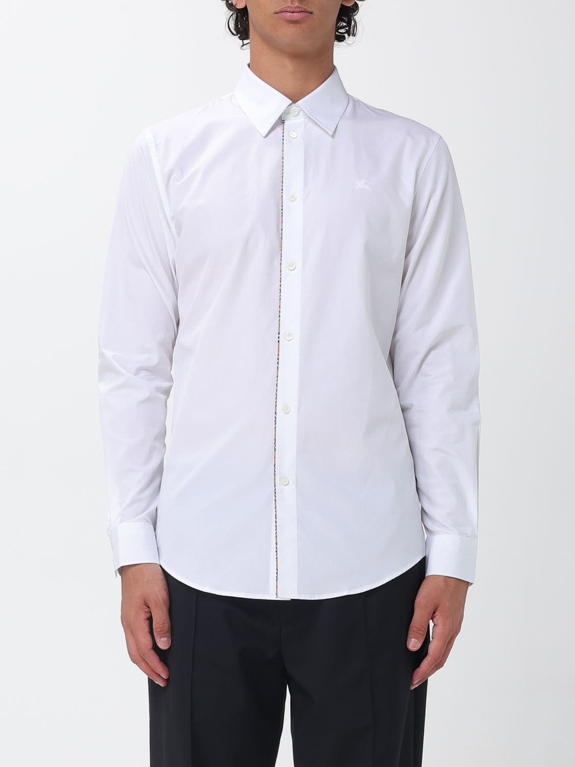 Burberry Slim Fit Cotton Poplin Shirt with Tone-on-Tone EKD Logo