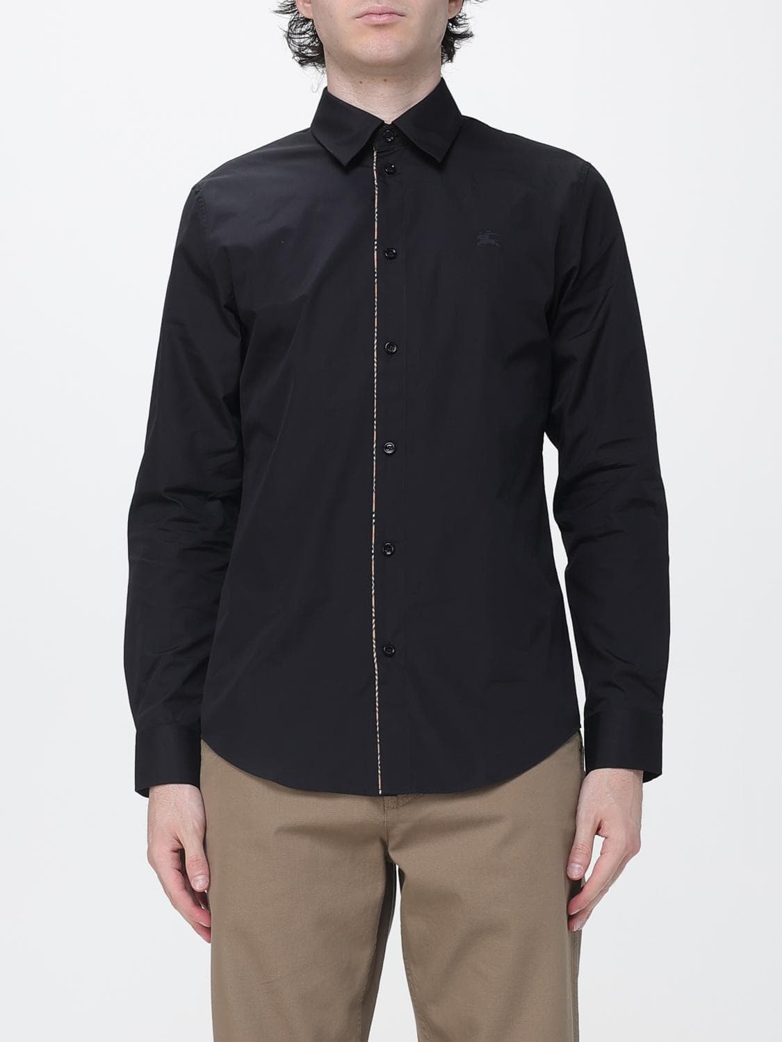 Burberry Slim Fit Cotton Shirt with French Collar and Embroidered EKD Logo