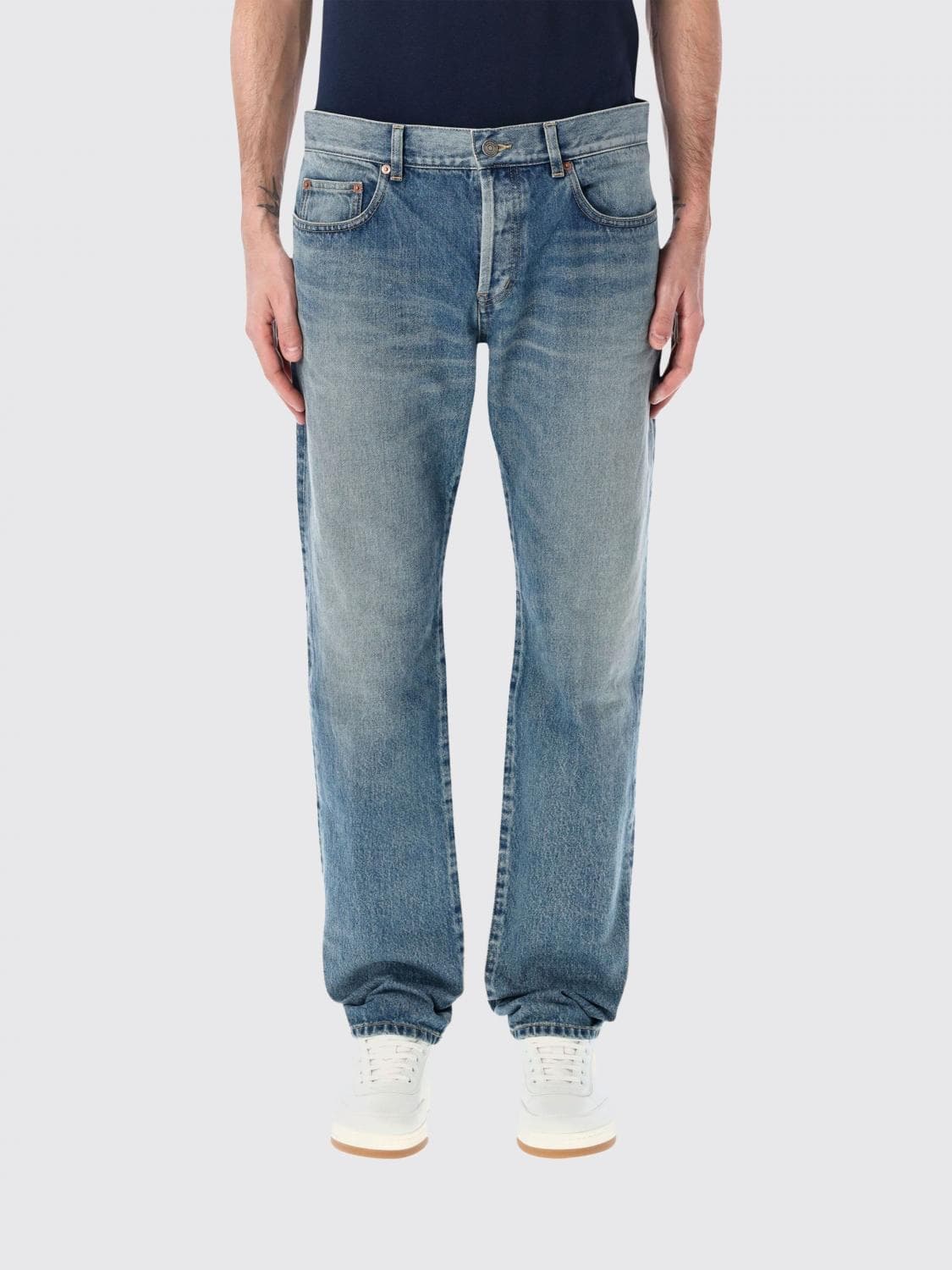Saint Laurent Straight Fit Cotton Denim Jeans with Button Fastening
