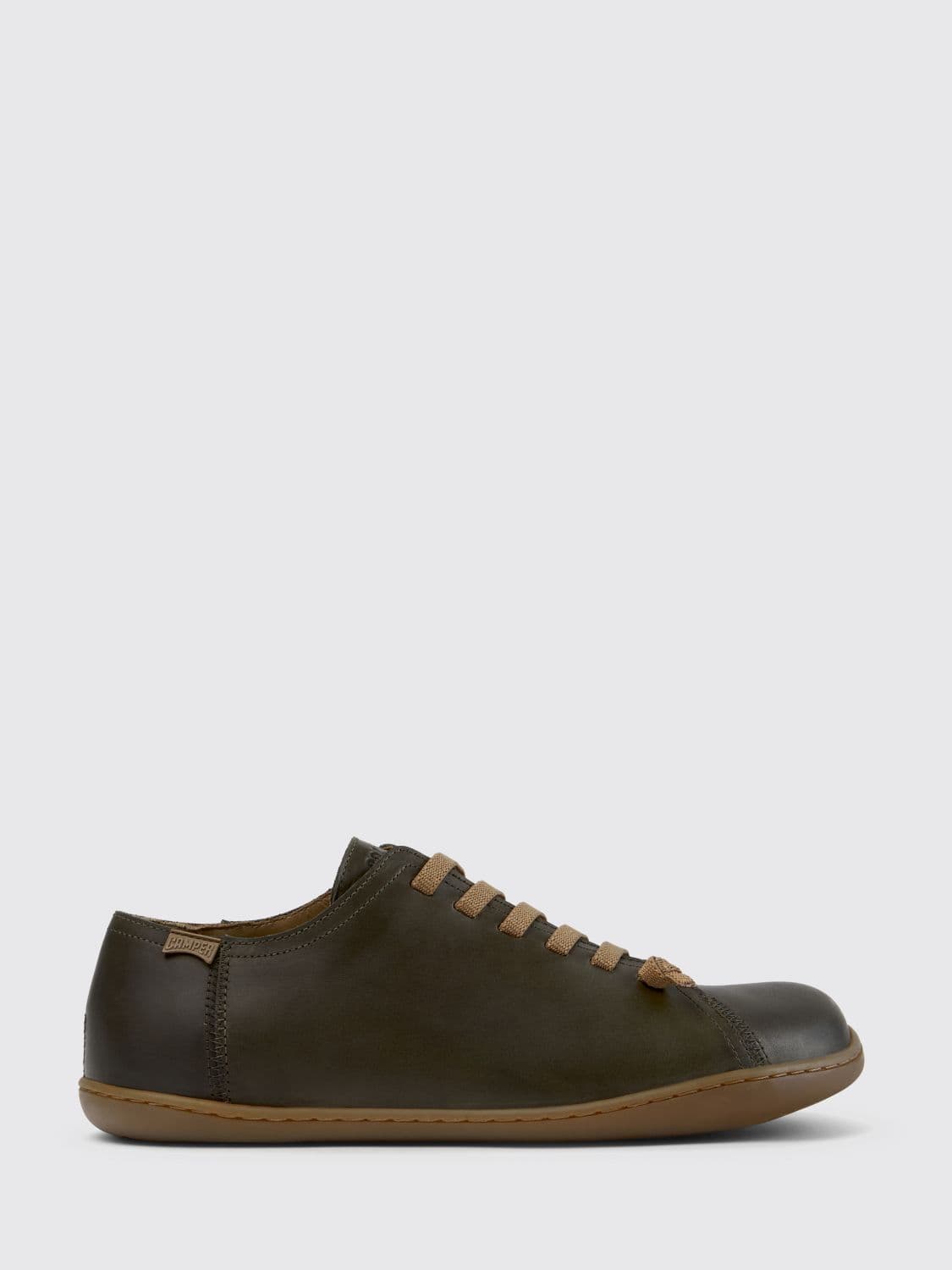Camper Peu Green Smooth Leather Slip-On Trainers with Elasticated Laces