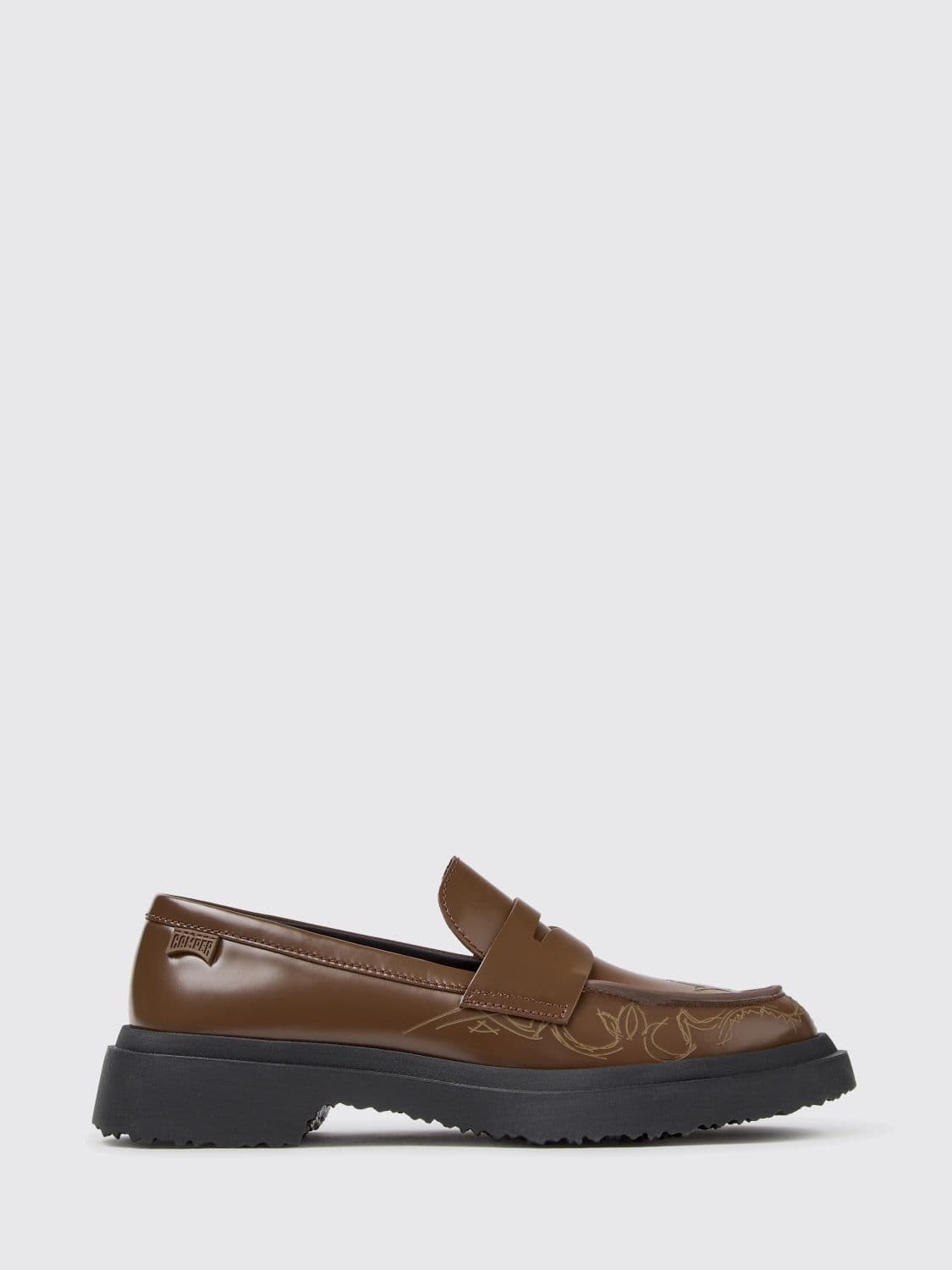 Camper Walden Loafers in Calfskin with Graphic Print and Saddle Strap