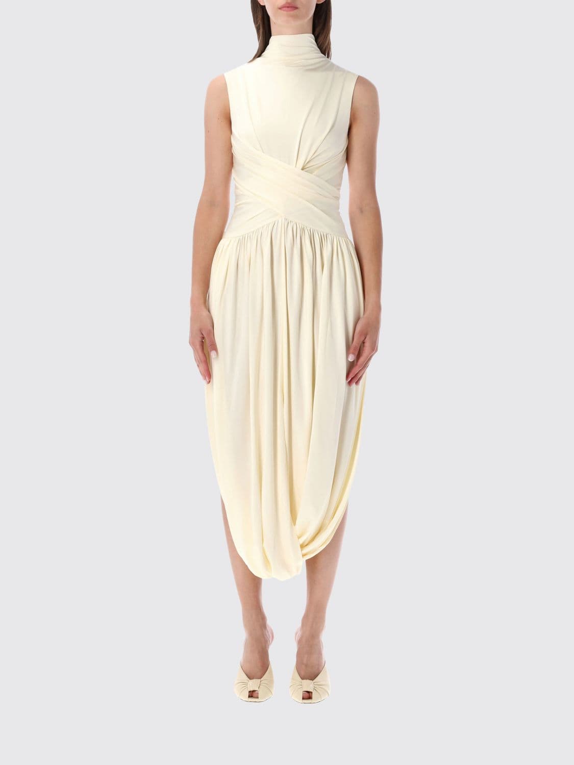 Self-Portrait Asymmetrical Draped Stretch-Viscose Midi Dress