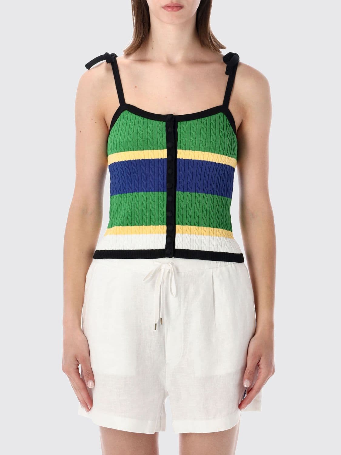 Polo Ralph Lauren Striped Off-The-Shoulder Cropped Cotton Knit Top · L
