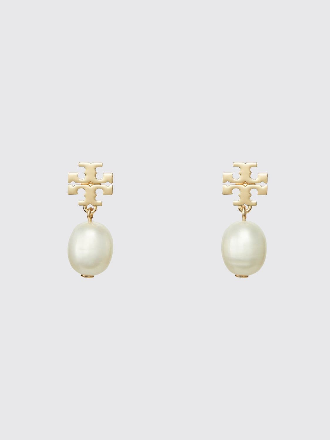 Tory Burch Moondance Pearl Drop Earrings in Gold-Plated Brass with Double T Logo · OS