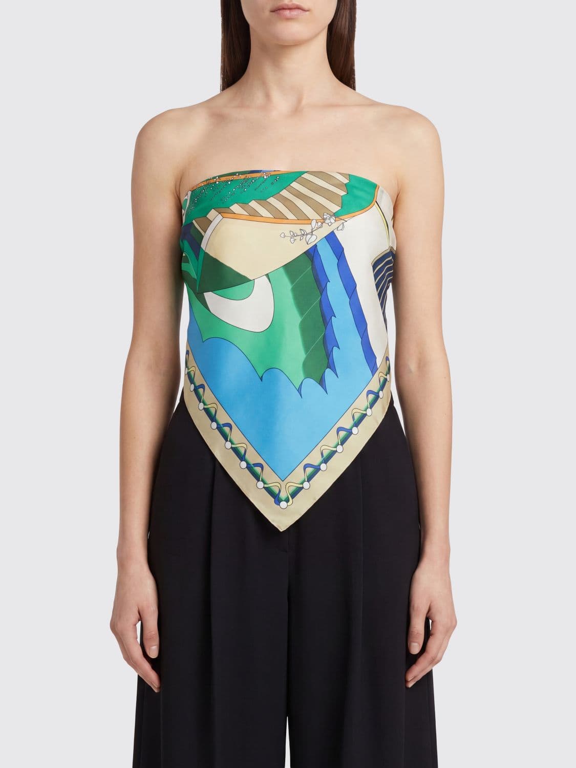 Tory Burch Slim Fit Off-the-Shoulder Top in Pure Silk with Abstract Print