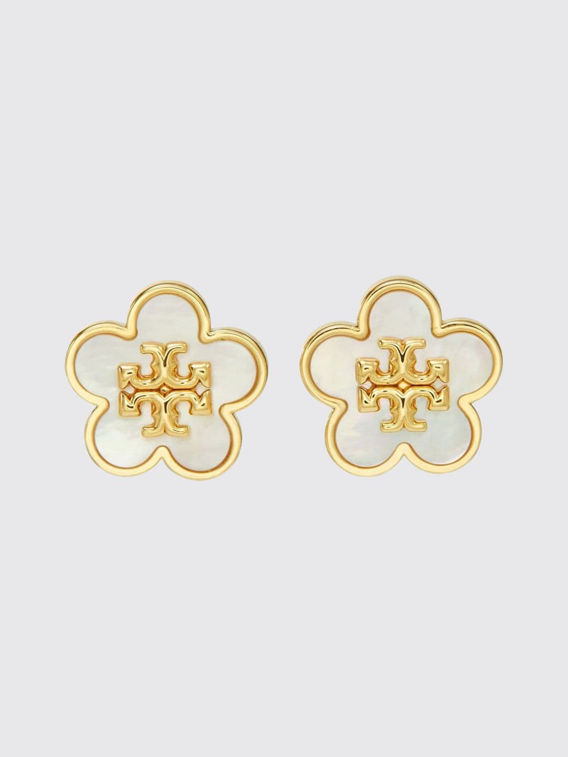 Tory Burch Forget Me Not Mother of Pearl Flower Stud Earrings in Brass