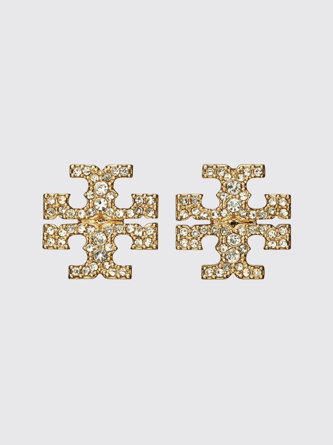 Tory Burch Icon Pavé Crystal Stud Earrings in Brass with Double T Logo