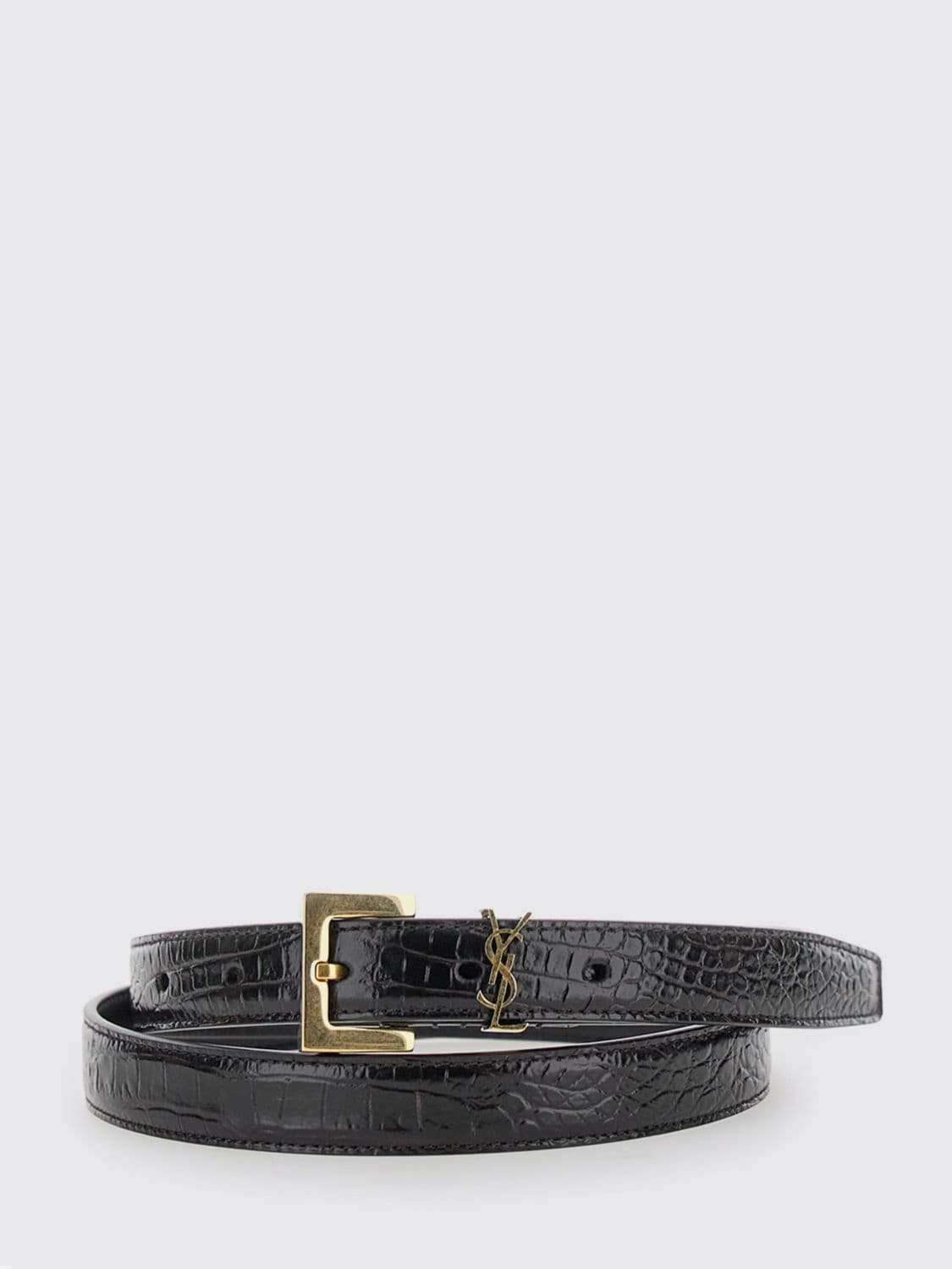Saint Laurent Cassandre Croc-Effect Calfskin Leather Belt with YSL Monogram · 90