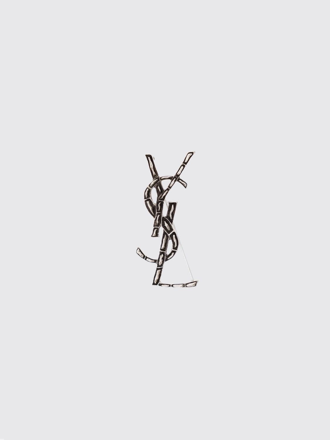 Saint Laurent YSL Monogram Chromed Brass Brooch · OS