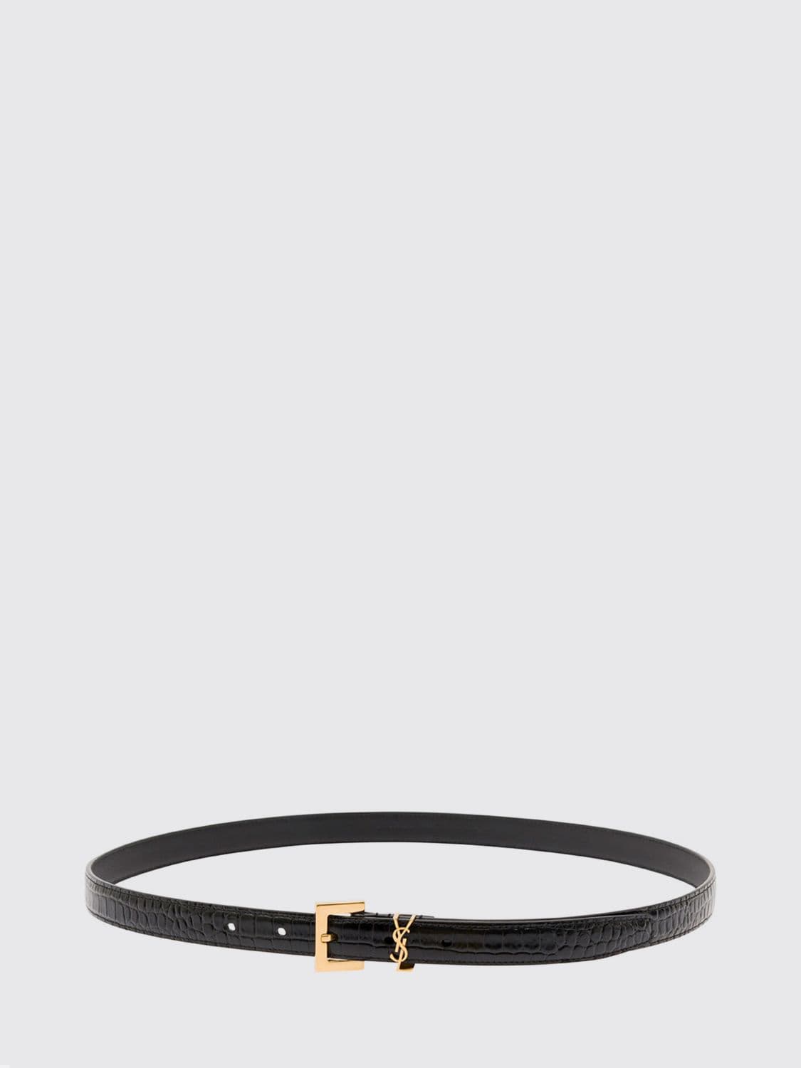Saint Laurent Cassandre Croc-Effect Lambskin Belt with YSL Monogram