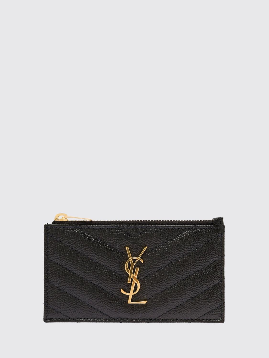 Saint Laurent Cassandre Grain de Poudre Leather Card Holder with YSL Logo