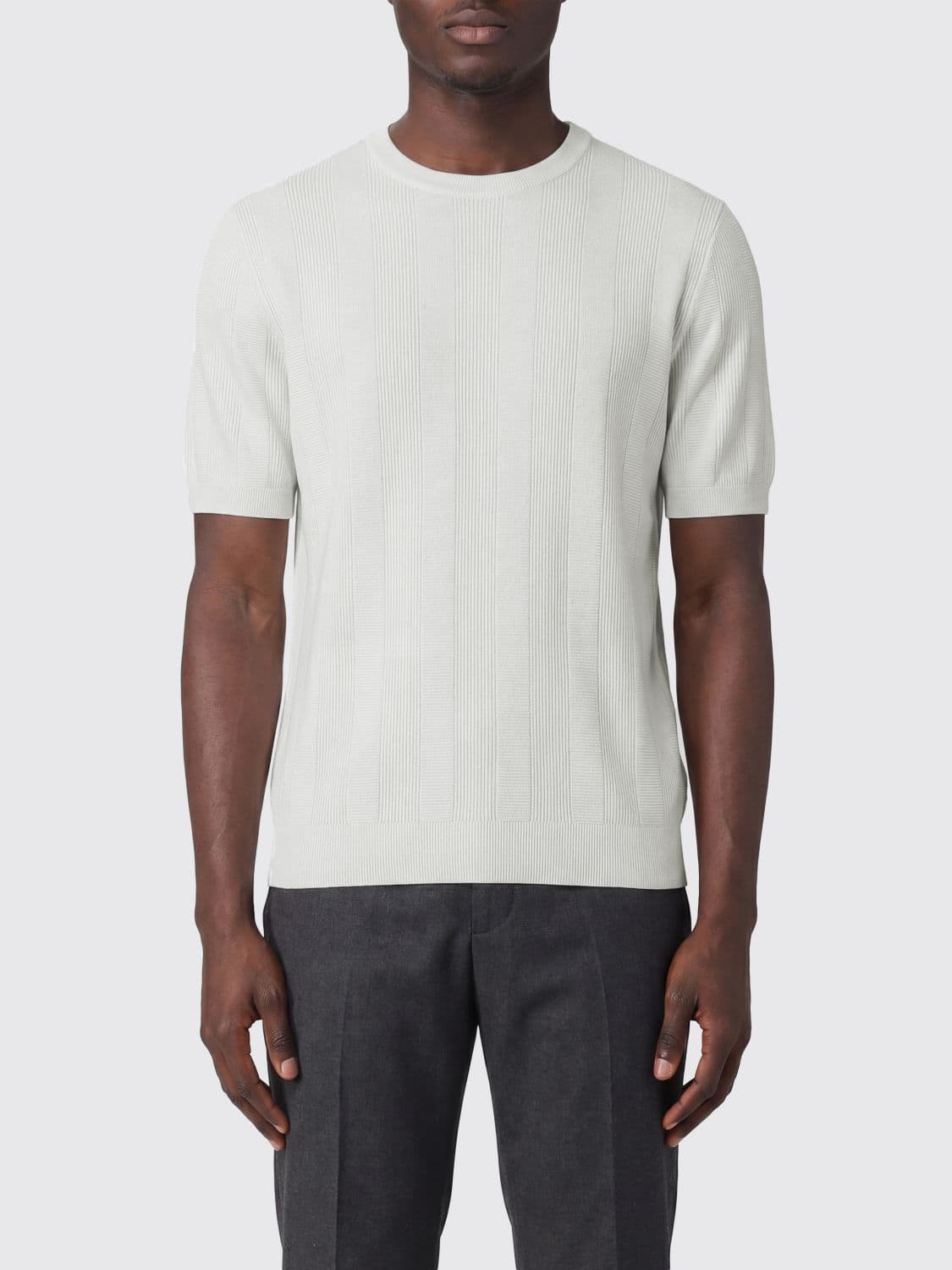 Kangra Short-Sleeved Cotton Crewneck Jumper with Ribbed Trims