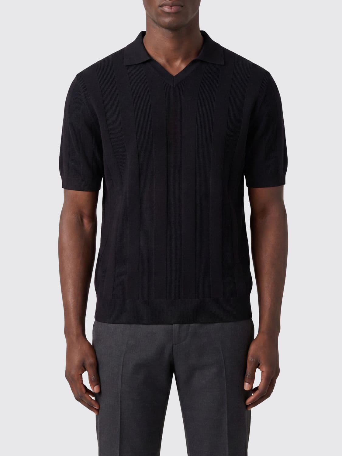 Kangra Short-Sleeved V-Neck Viscose Knit Polo Shirt with Ribbed Trims · 54