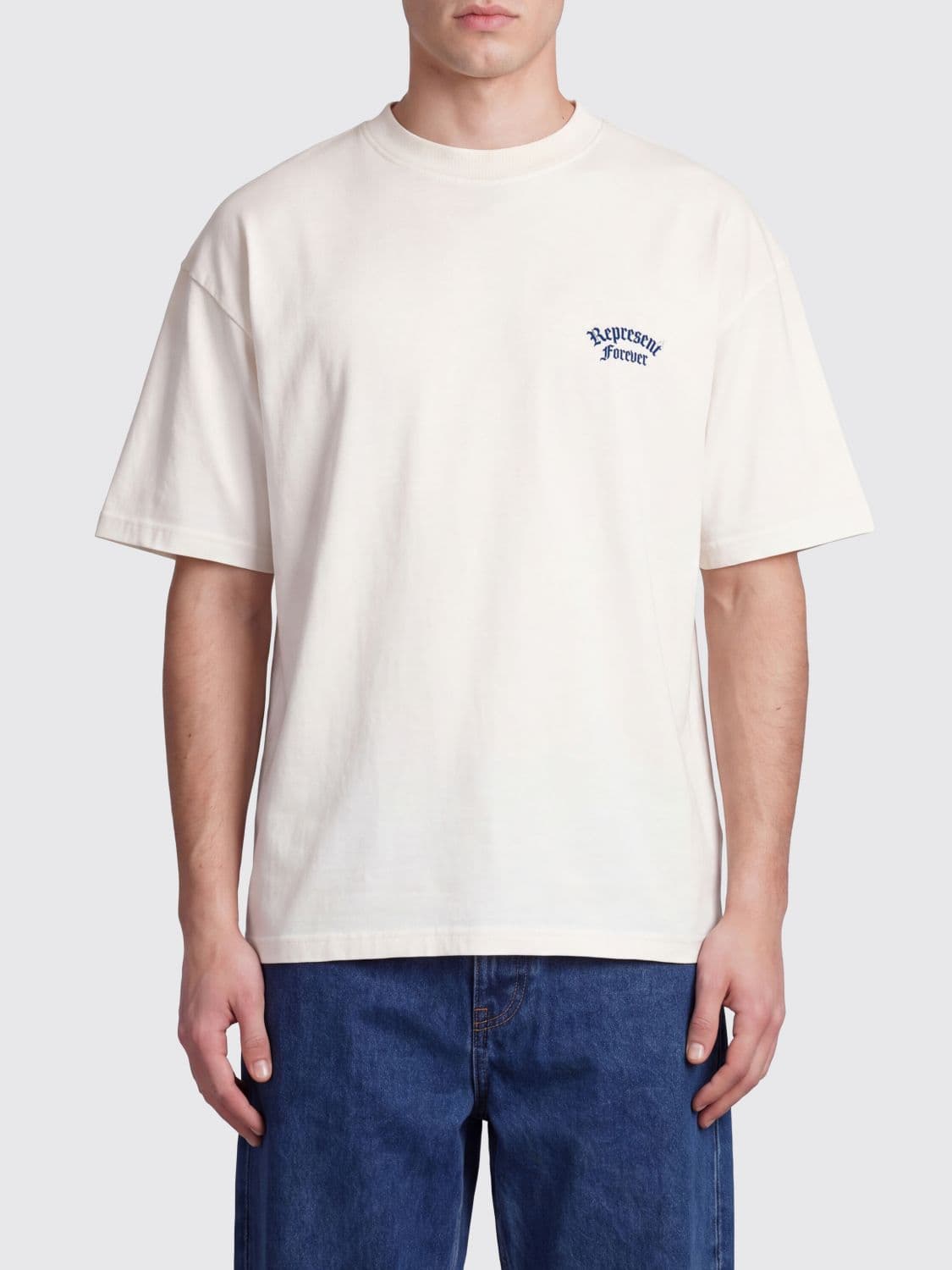 Represent Cotton T-Shirt with Graphic Print and Contrast Logo