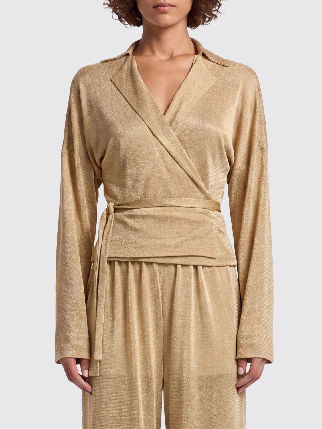 Alberta Ferretti Wrap Shirt in Viscose and Lurex with Rever Collar · 44