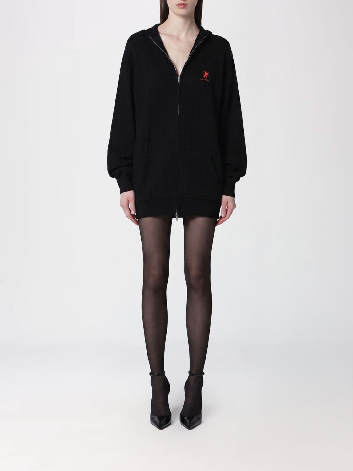 Balenciaga Linen Hooded Mini Sweatshirt Dress with Embroidered Logo · S