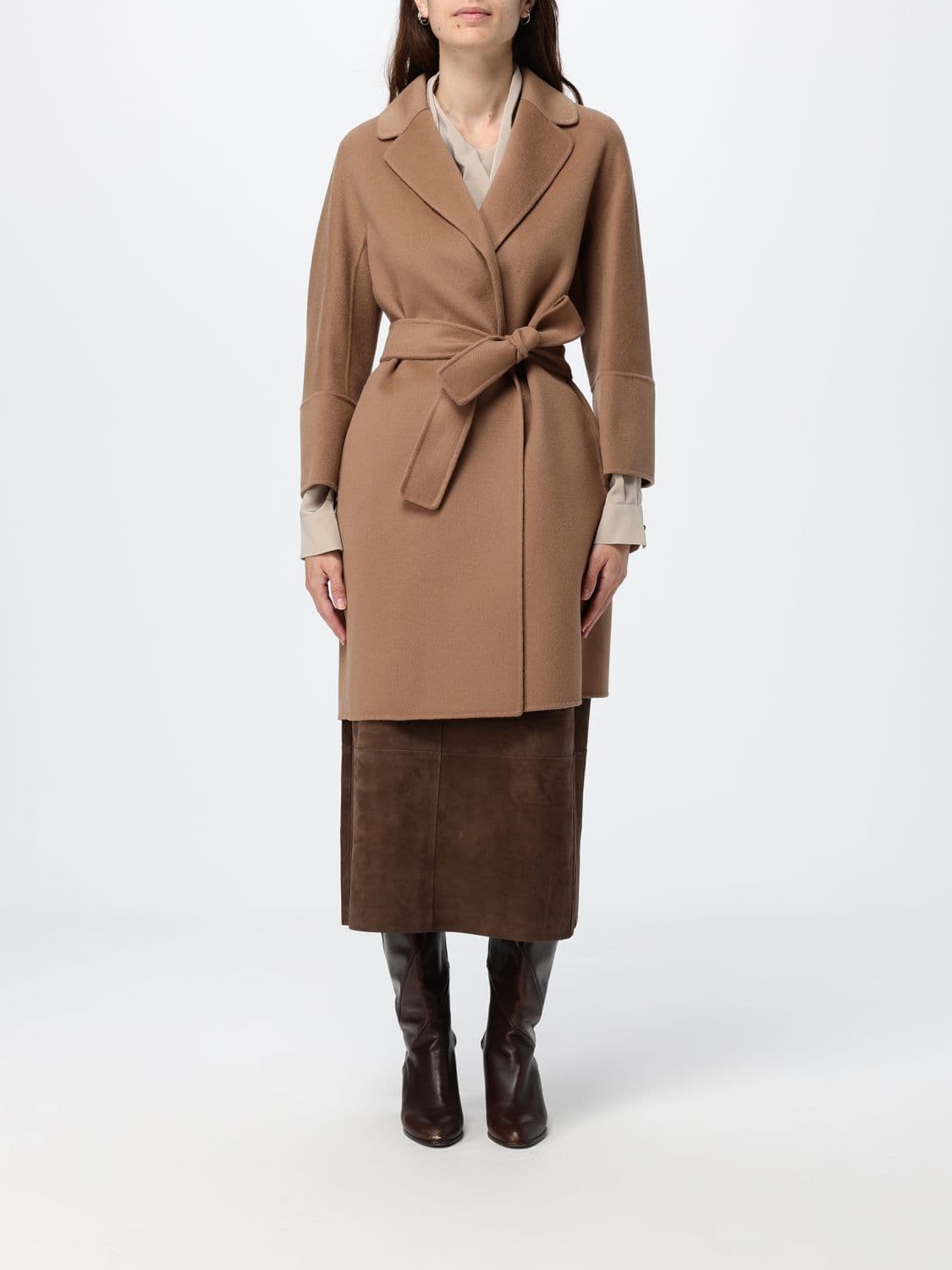 's Max Mara Knee-Length Robe Coat in Pure Virgin Wool