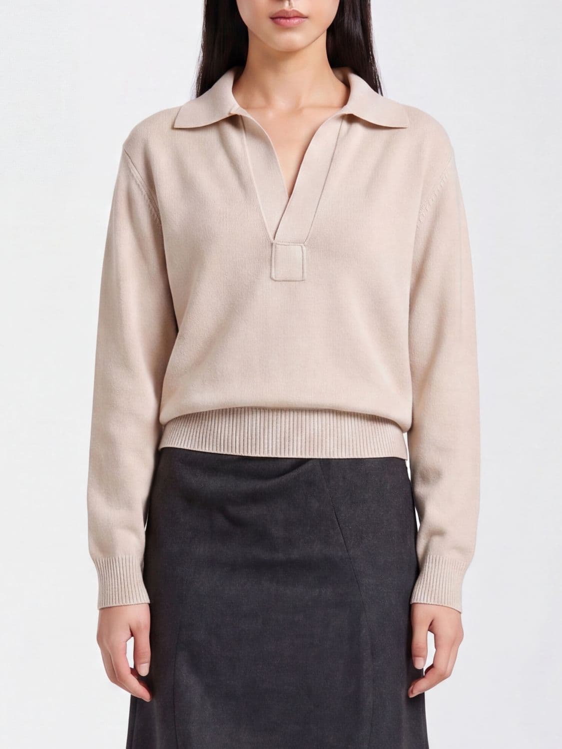 Victoria Victoria Beckham V-Neck Merino Wool and Cashmere Blend Knit Polo