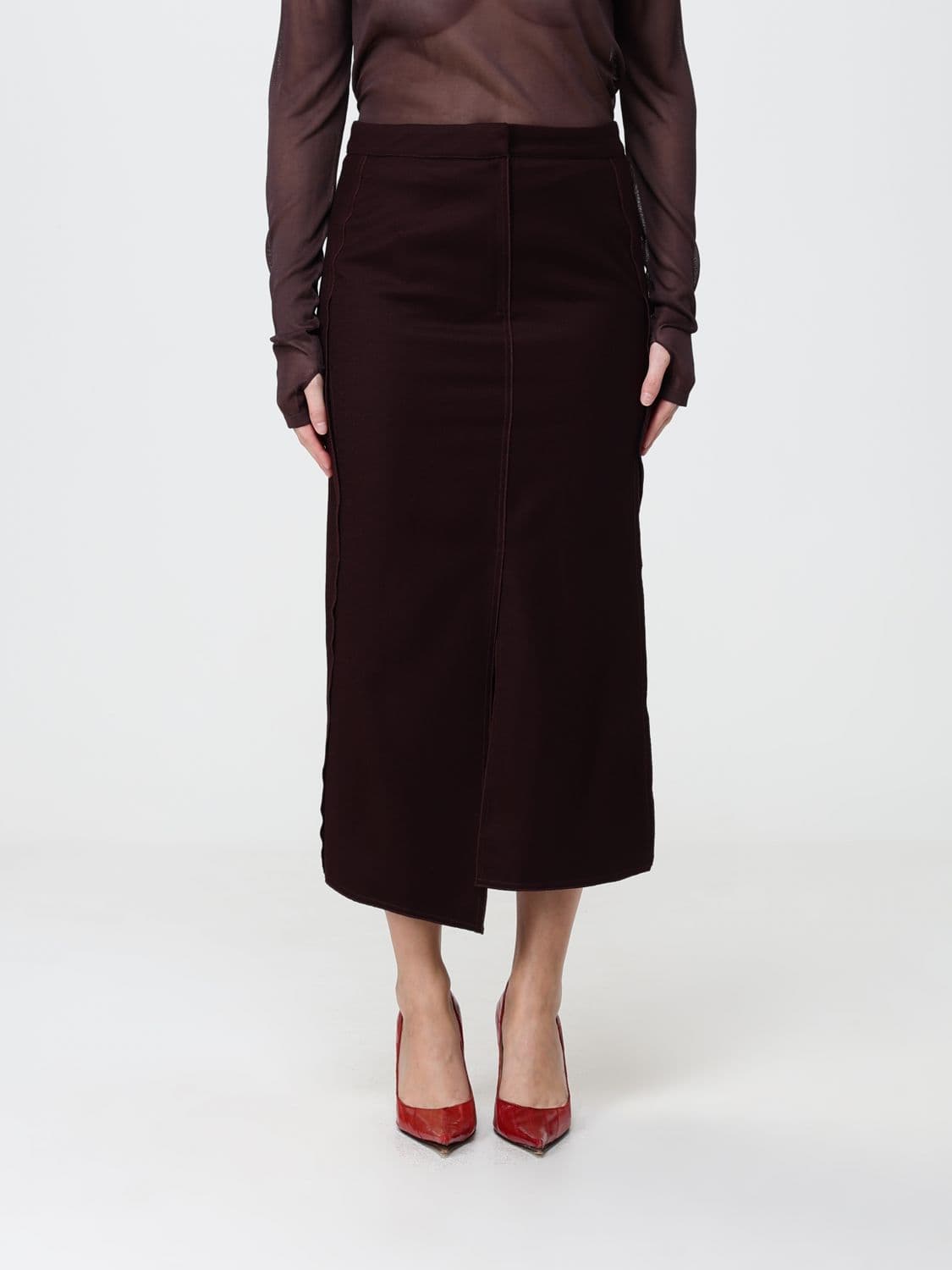 Victoria Victoria Beckham Midi Pencil Skirt in Pure Wool with Back Closure