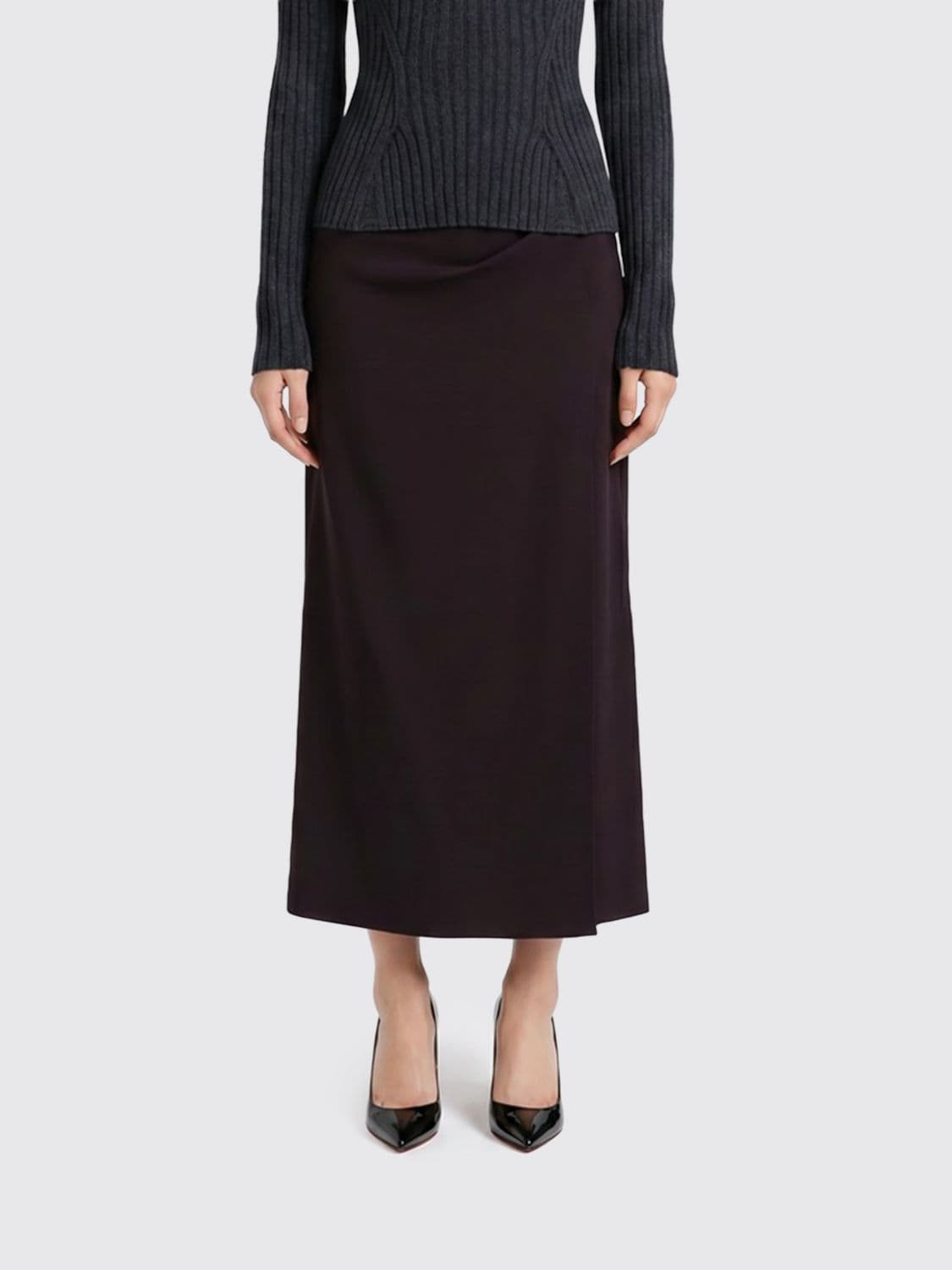 Victoria Victoria Beckham Midi Pencil Skirt in Pure Wool with Back Closure