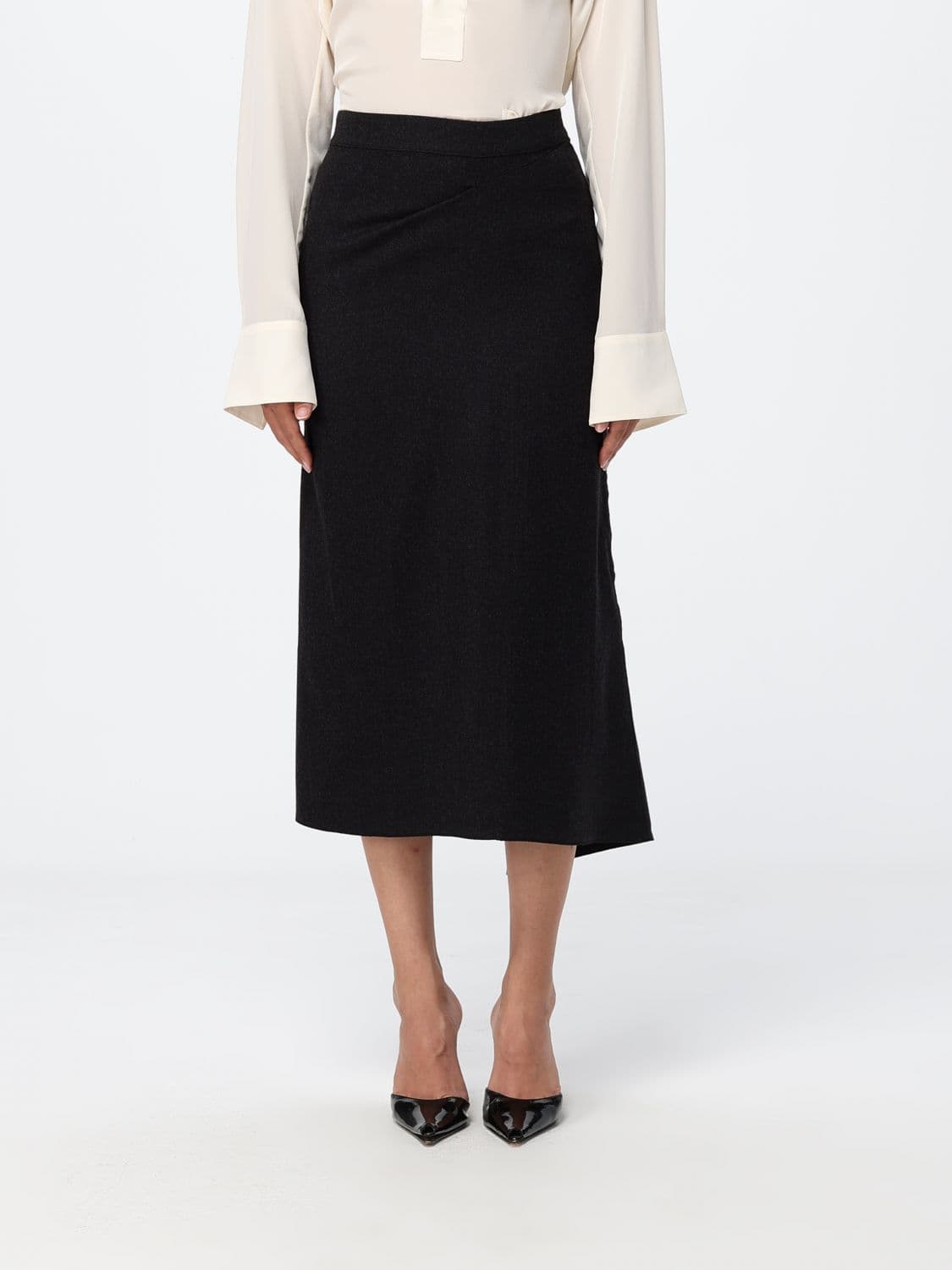 Victoria Victoria Beckham Midi Pencil Skirt in Pure Wool with Back Closure