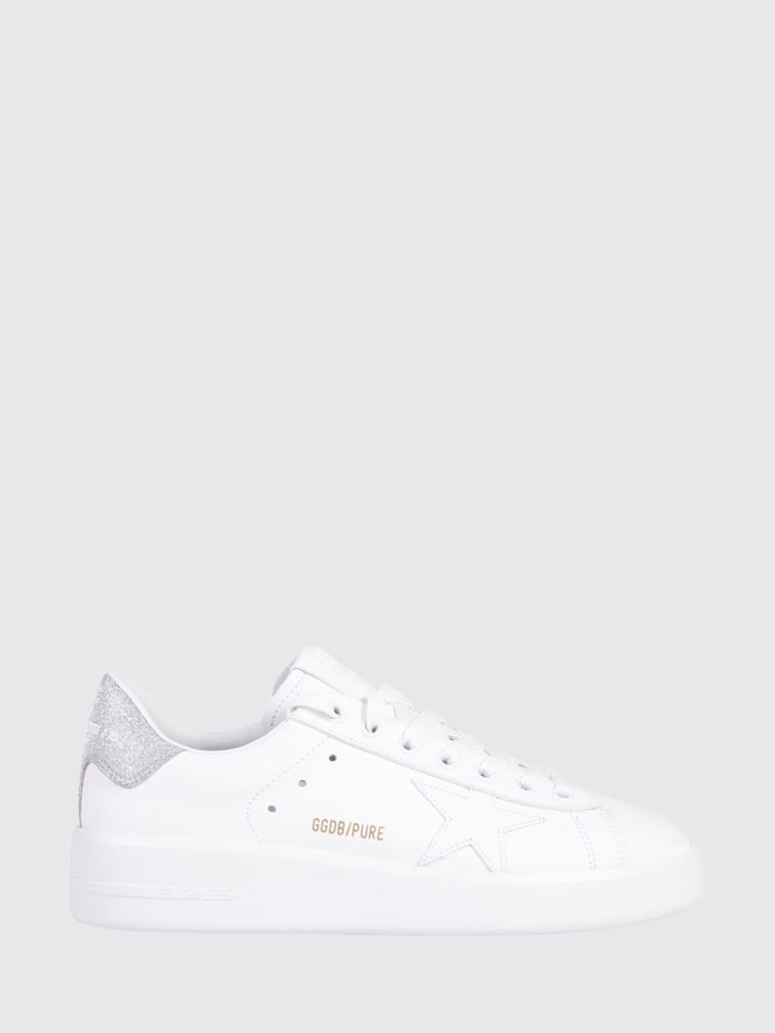Golden Goose Purestar Low-Top Sneakers in Leather and Glitter Mesh with Logo