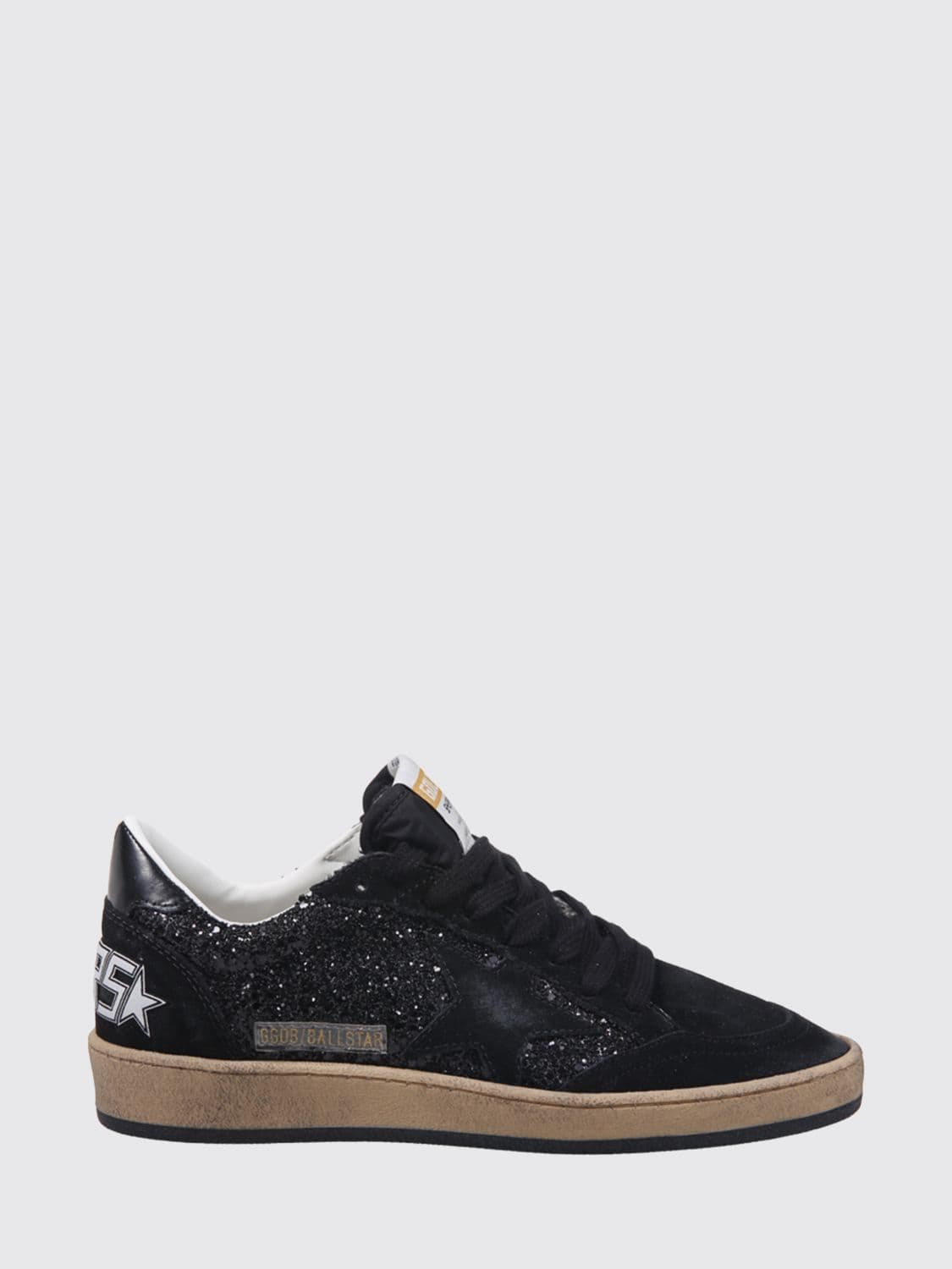 Golden Goose Ball Star Leather Trainers with Worn-Out Effect and Glitter